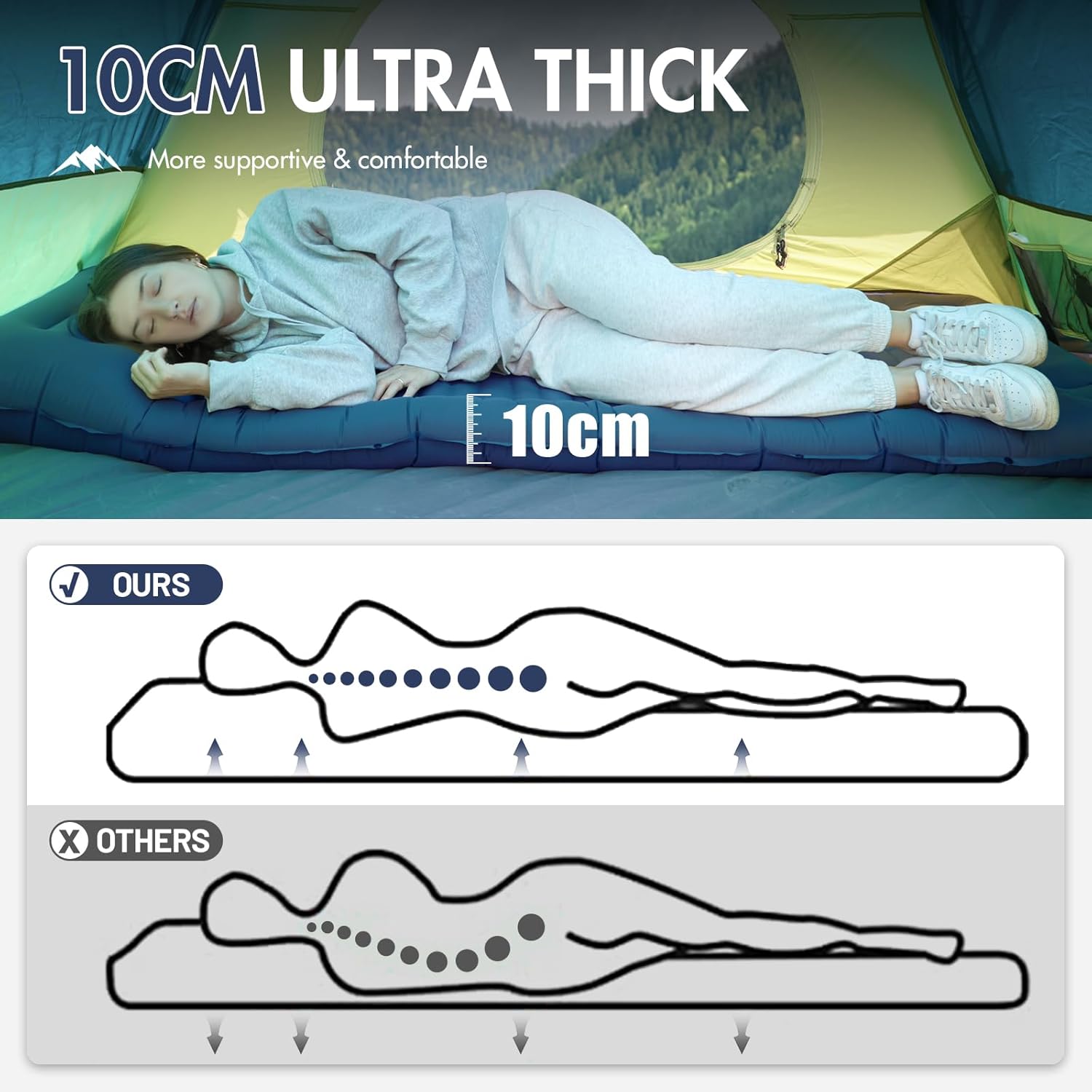 Thumbnail 3 de Portal single camping mattress (10cm thick) with built-in foot pump and pillow, inflatable sleeping pad