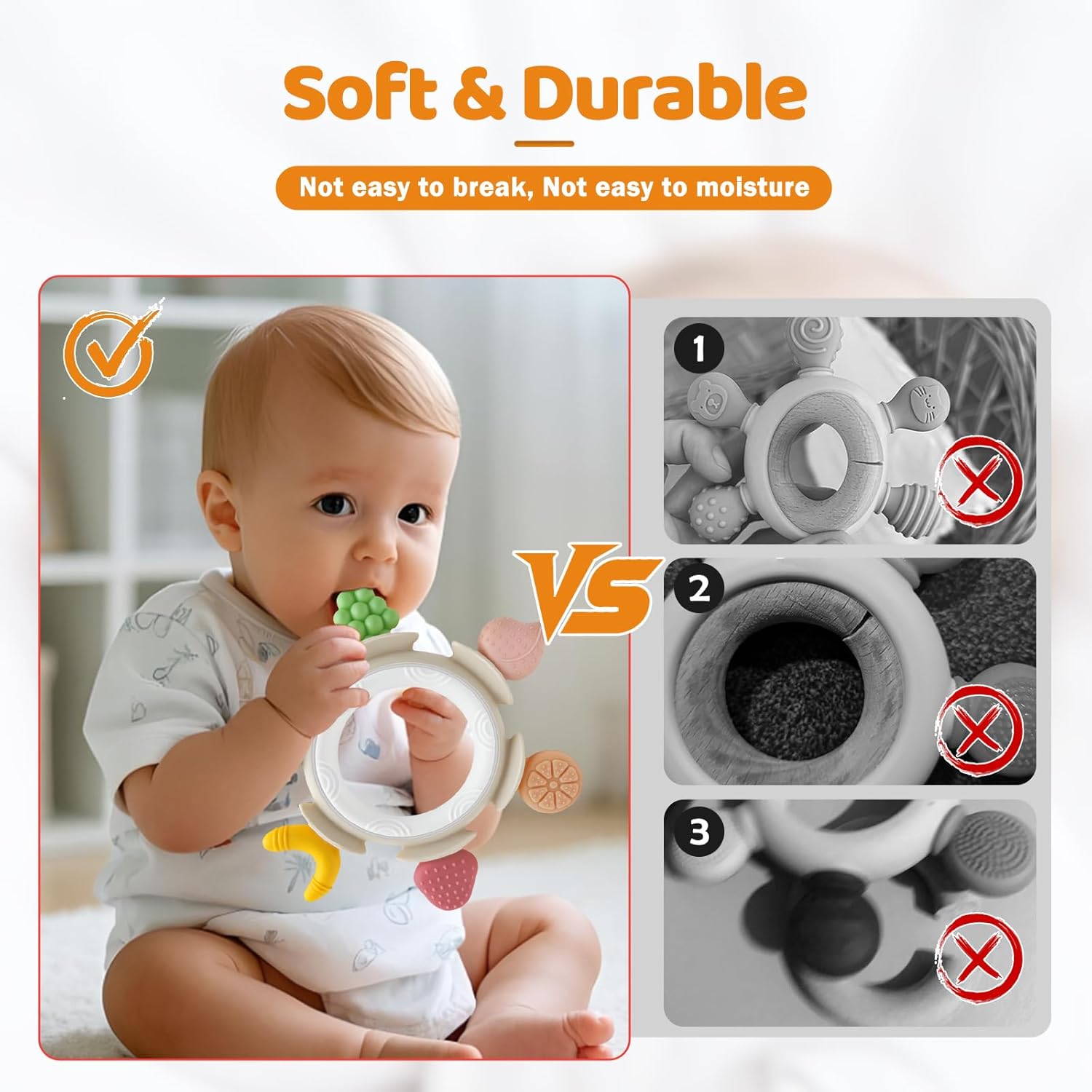 Thumbnail 3 de AiTuiTui Beißring Baby BPA-frei – sensorisches Silikon-Beißspielzeug in Obst-Form, ab 0 Monaten