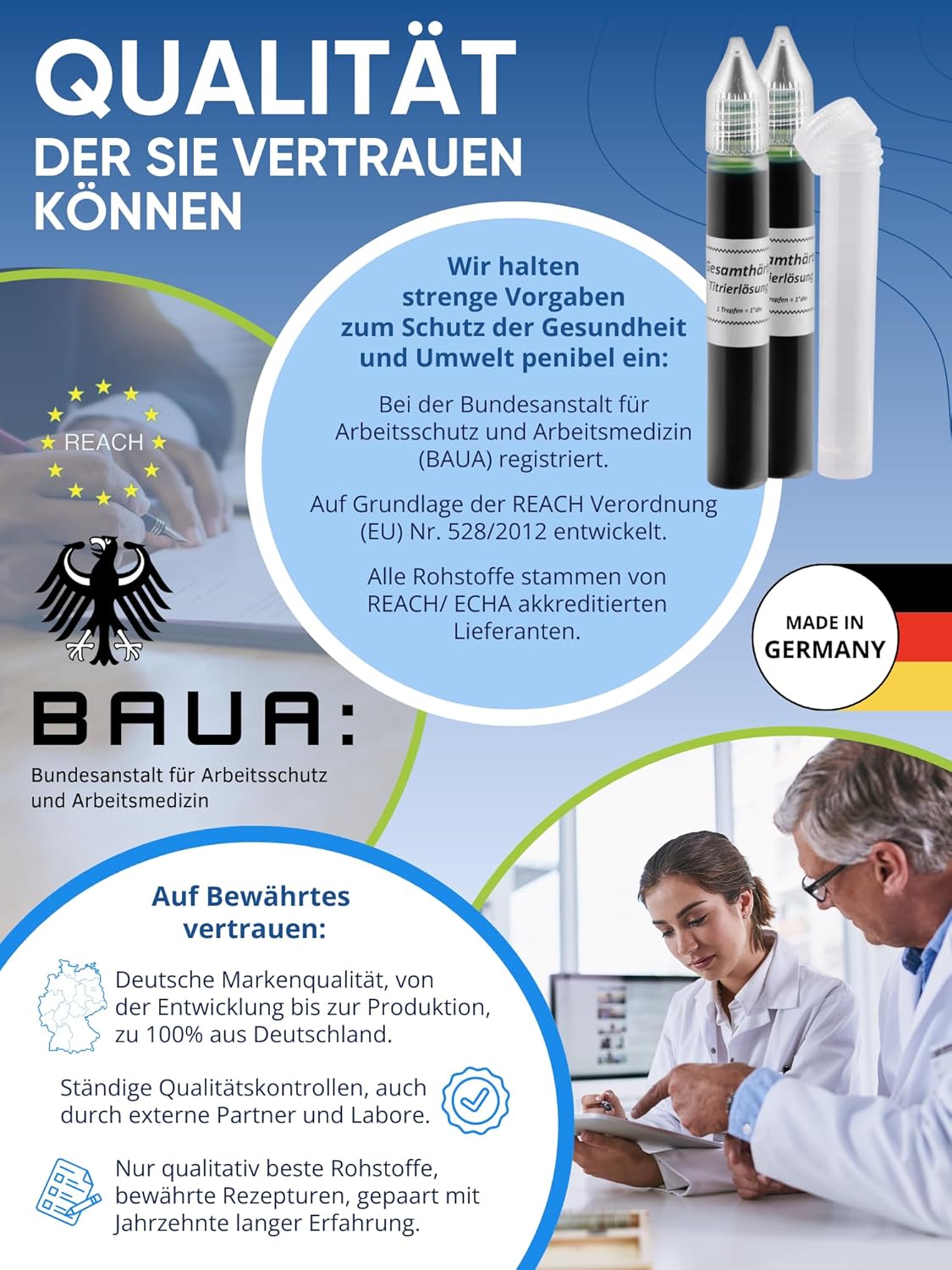 Detalle de AGUALEVE Wasserhärte Test (Titration) bis 24 °dH – schnell & einfach Wasserhärte messen, 2× 15 ml