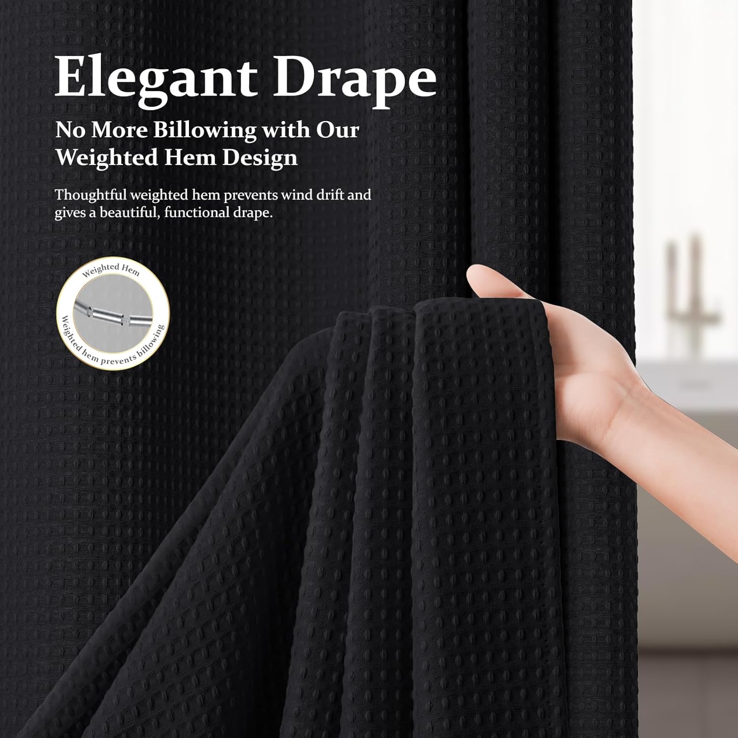 Thumbnail 6 de Dynamene 84-Inch Waffle Weave Shower Curtain, 256 GSM, Black