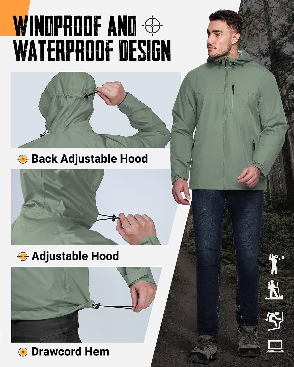 Detalle 2 de 33,000ft Men's Packable Rain Jacket, Waterproof, Breathable, Mesh Lined