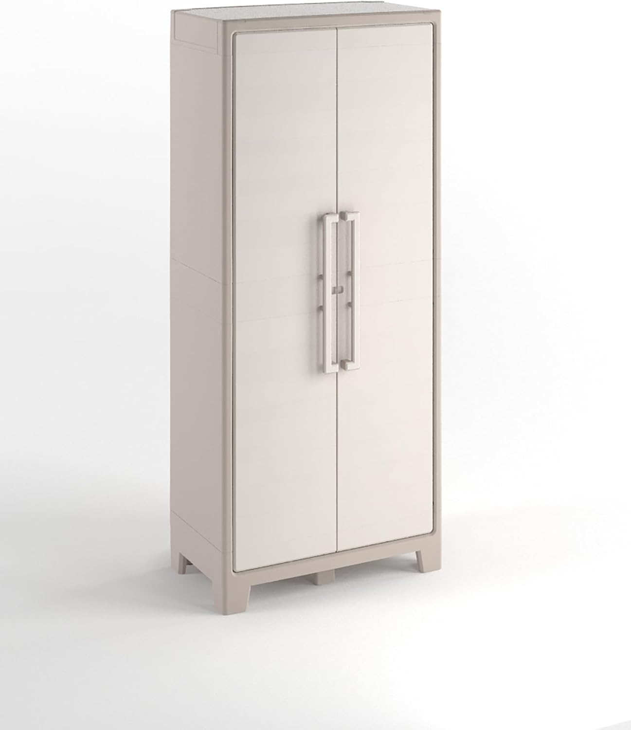 Detalle 1 de Keter Armario Gulliver escobero de resina beige (80 x 44 x 182 cm), 2 puertas y 8 baldas regulables