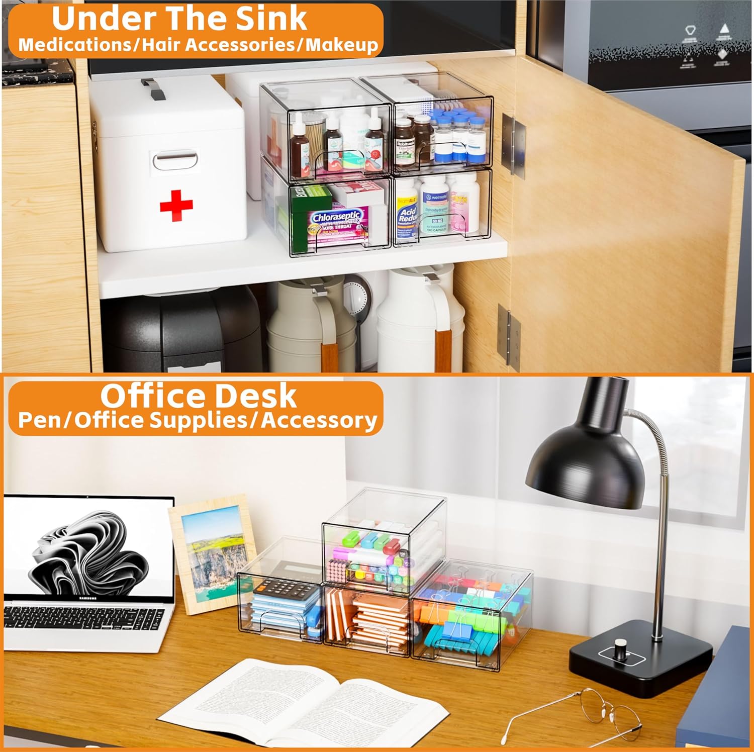 Thumbnail 6 de Yieach 4 Pack Clear Stackable Storage Drawers 📦