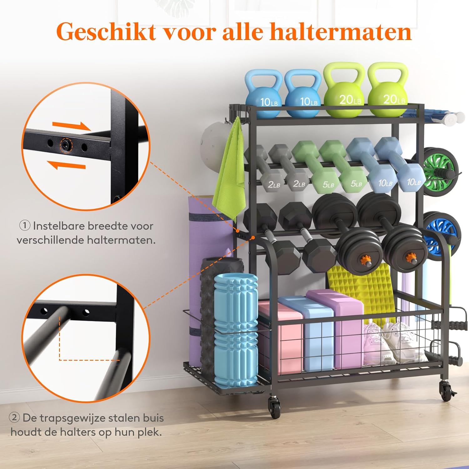 Detalle 2 de Lifewit gewichtenrek voor thuisgym met 2 halterniveaus en wielen
