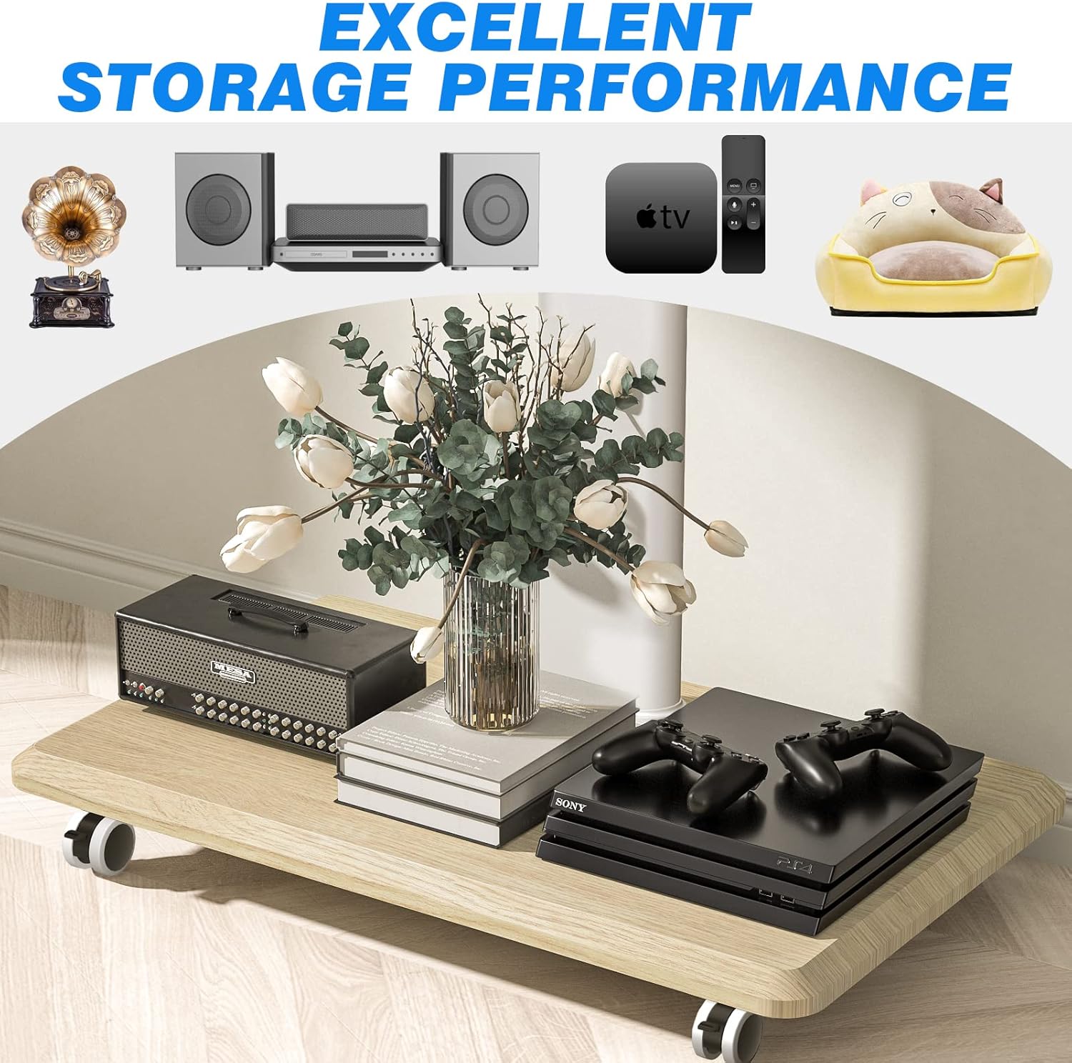 Thumbnail 5 de RFIVER Support TV sur pied à roulettes blanc, hauteur réglable et pivotant (VESA jusqu’à 400×400 mm)