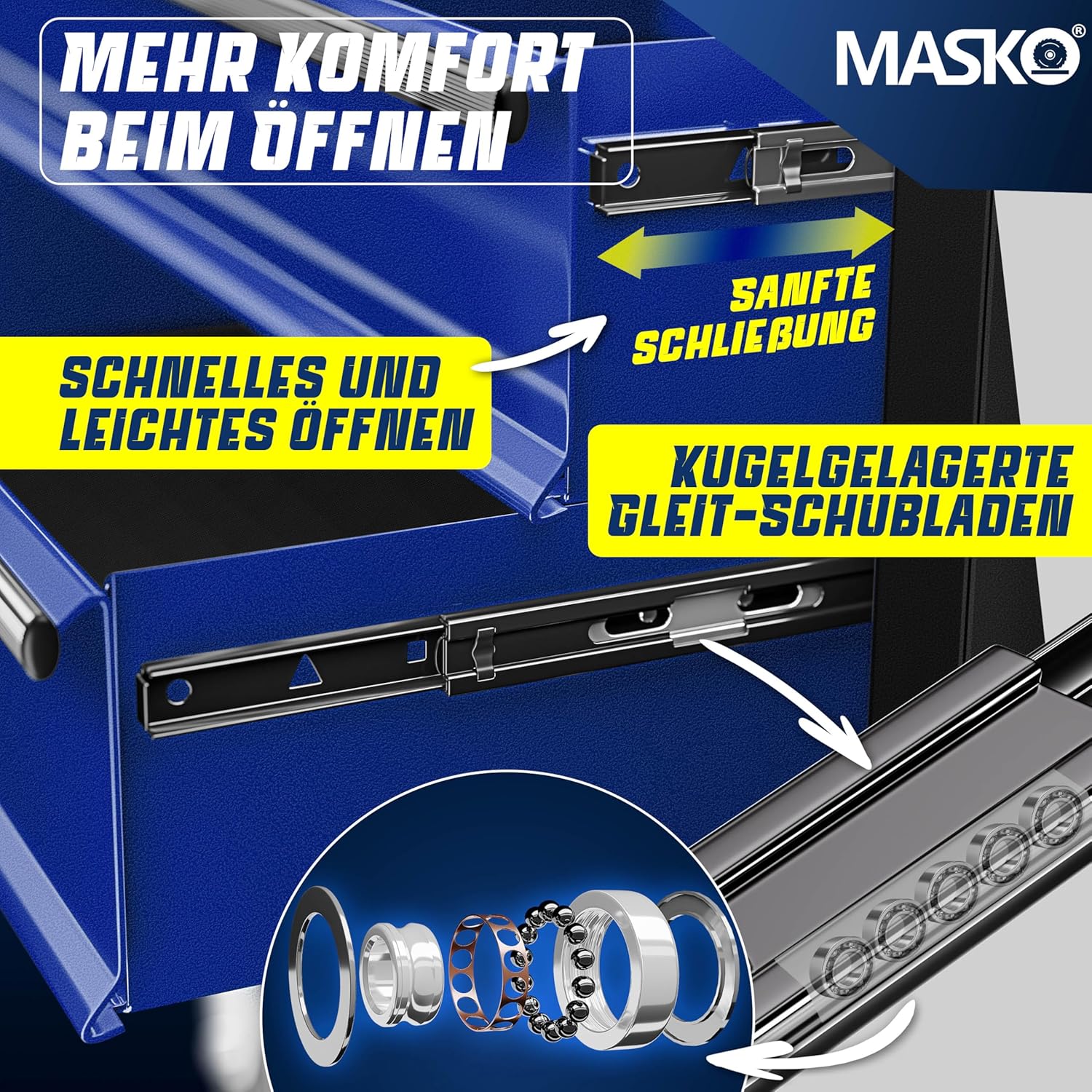 Thumbnail 2 de MASKO Werkstattwagen inkl. Koffer mit Schloss – 9 abschließbare Fächer, massives Metall, blau