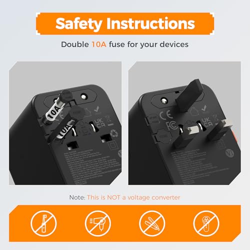 Detalle de TESSAN Universal Travel Adapter: 6-in-1 with 2 USB A and 3 USB C (Worldwide)