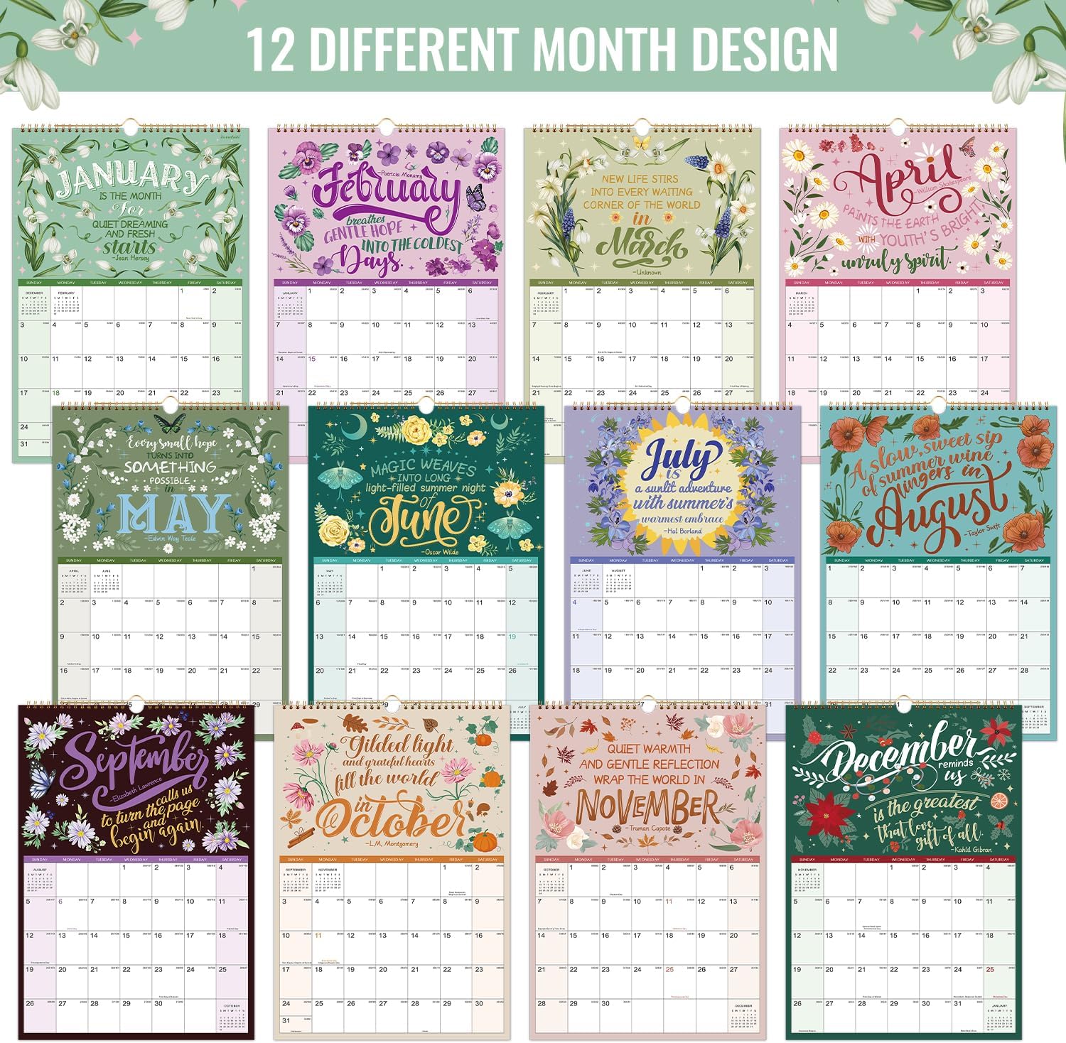 Thumbnail 1 de Journaltastic 2027 Floral Wall Calendar, 12 x 17 Inches, Monthly Layout