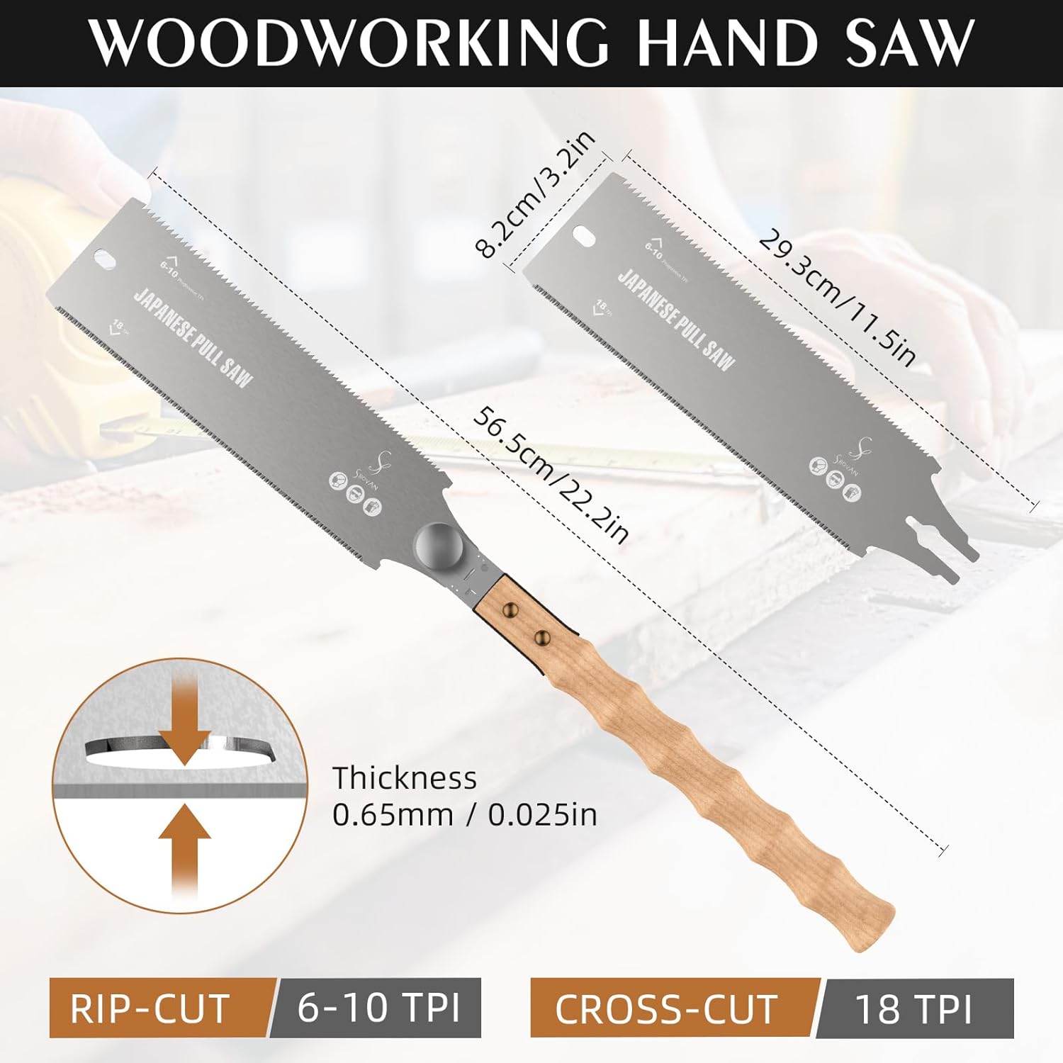 Thumbnail 1 de Profi Ryoba Japansäge – Abnehmbare Handsäge, 56,5 cm Gesamt, 23 cm Klinge, SK5 Karbonstahl, 2‑in‑1 Zähne (6‑10 TPI & 18 TPI)