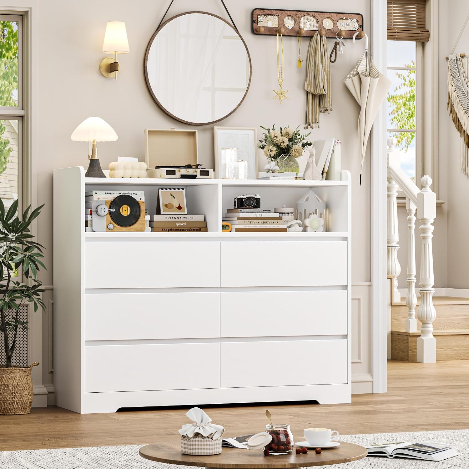 Detalle 2 de FOREHILL P695697 Chest of Drawers, 6 Drawers, 2 Open Compartments, White
