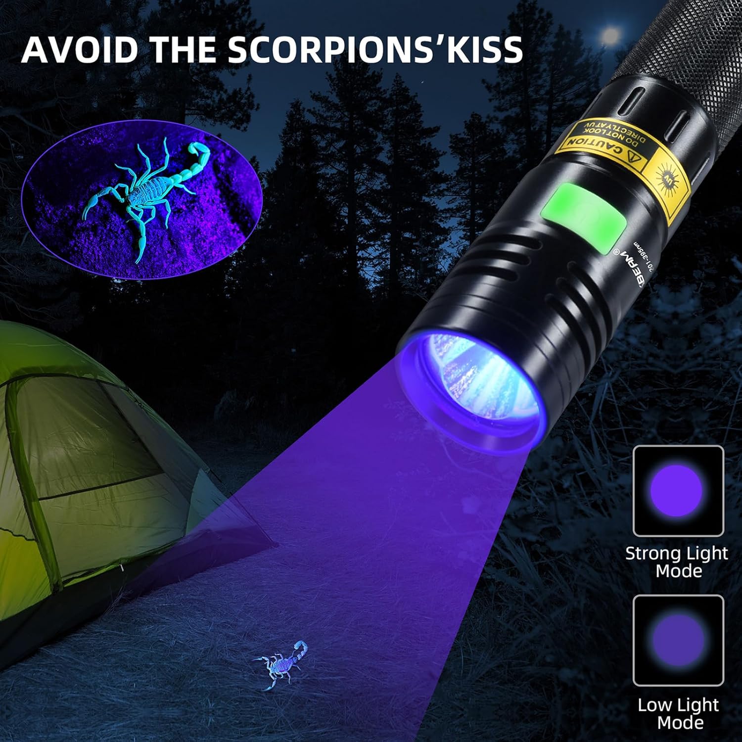 Detalle de DARKBEAM lampe de poche UV 395nm 20W – 3 LED USB-C, rechargeable et étanche IPX65