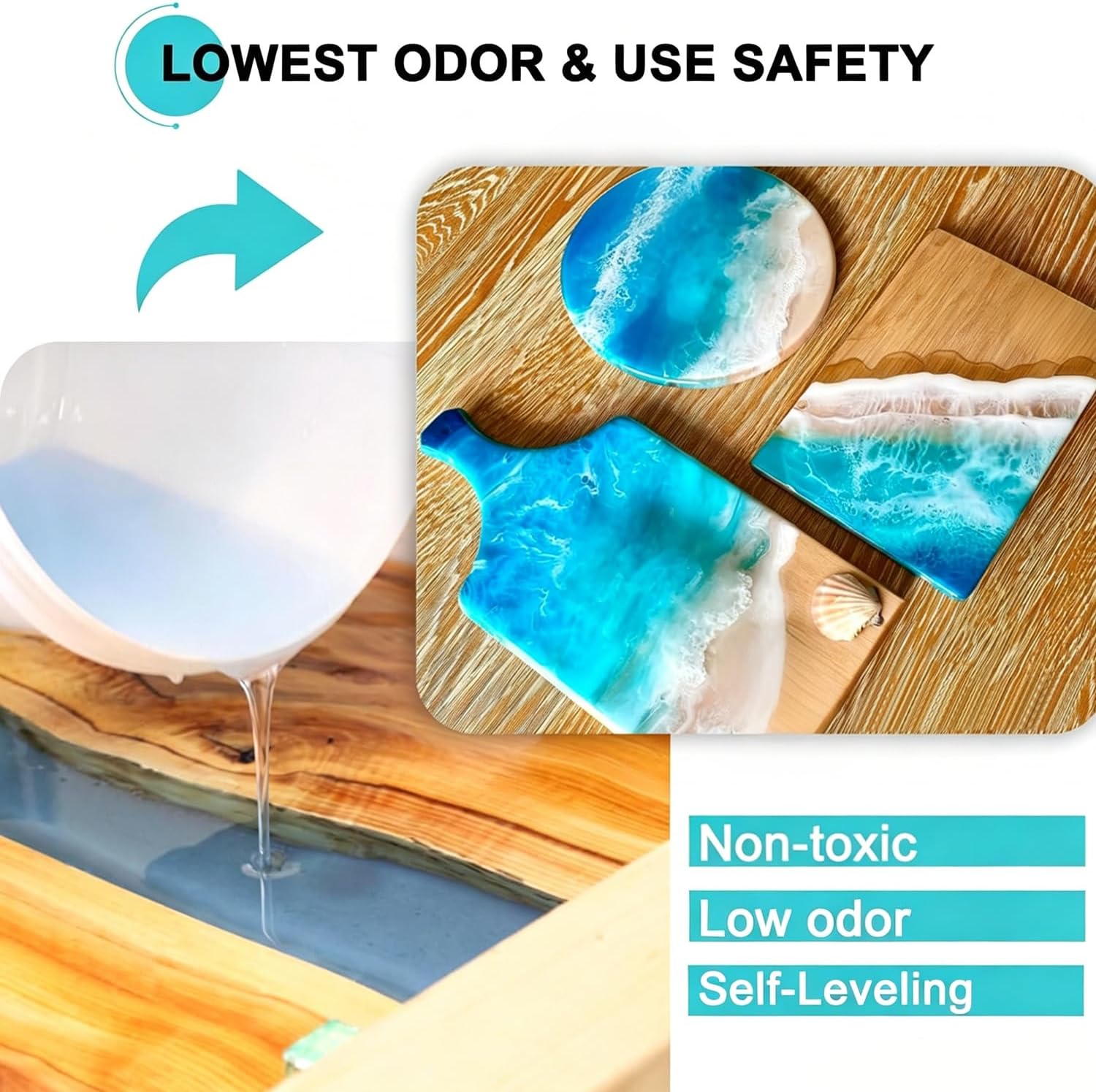 Detalle de JDiction Epoxy Resin, Clear High Gloss 1 Gallon/128oz – Practical Choice for Crafts and Tabletops