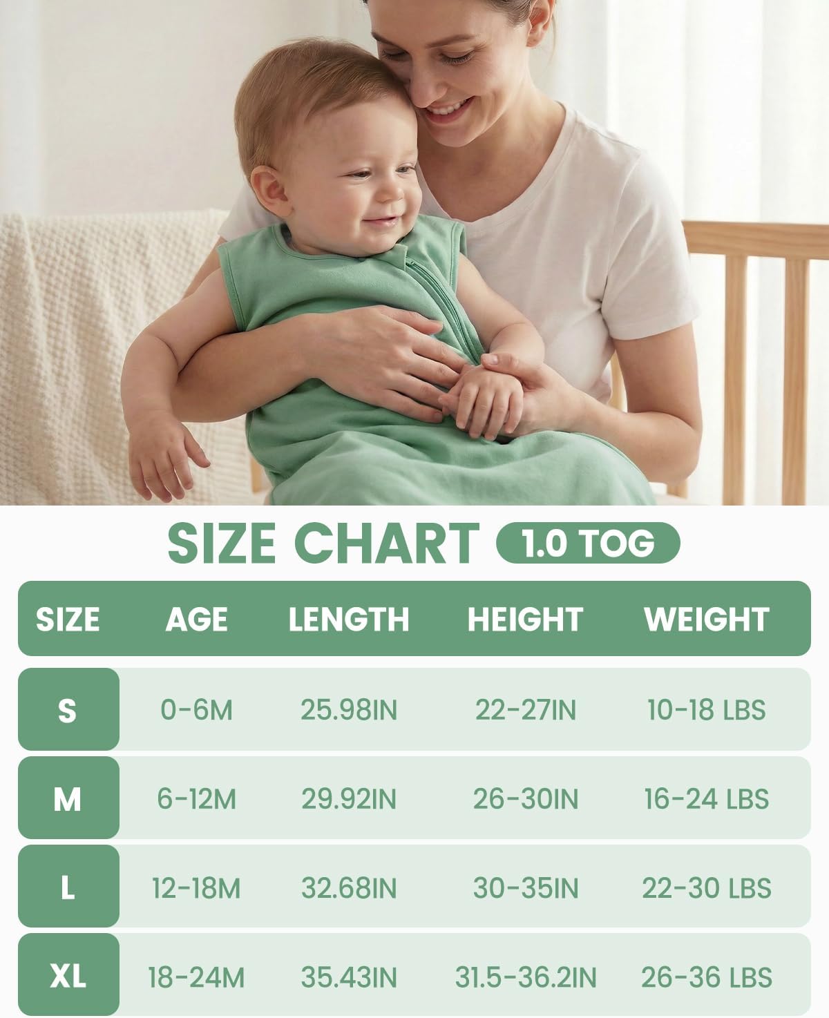 Thumbnail 6 de WYTbaby 2er Pack Baby-Schlafsäcke 1,5 Tog aus 100% Baumwolle (0–24 Monate)