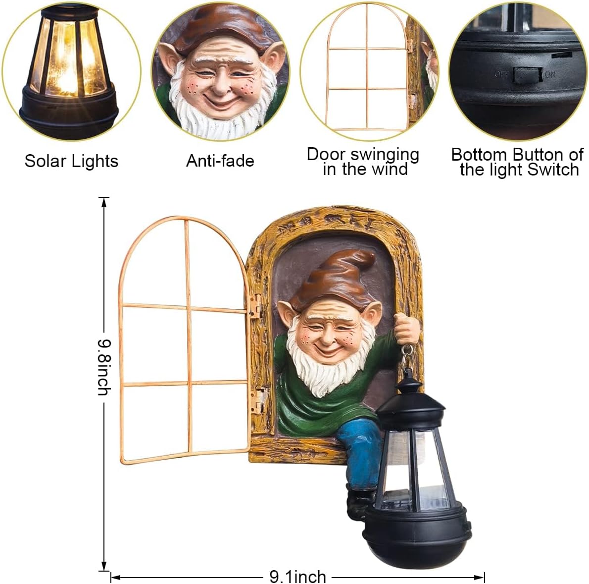 Thumbnail 2 de Reyiso Gnomes Statue with Solar Light 10in