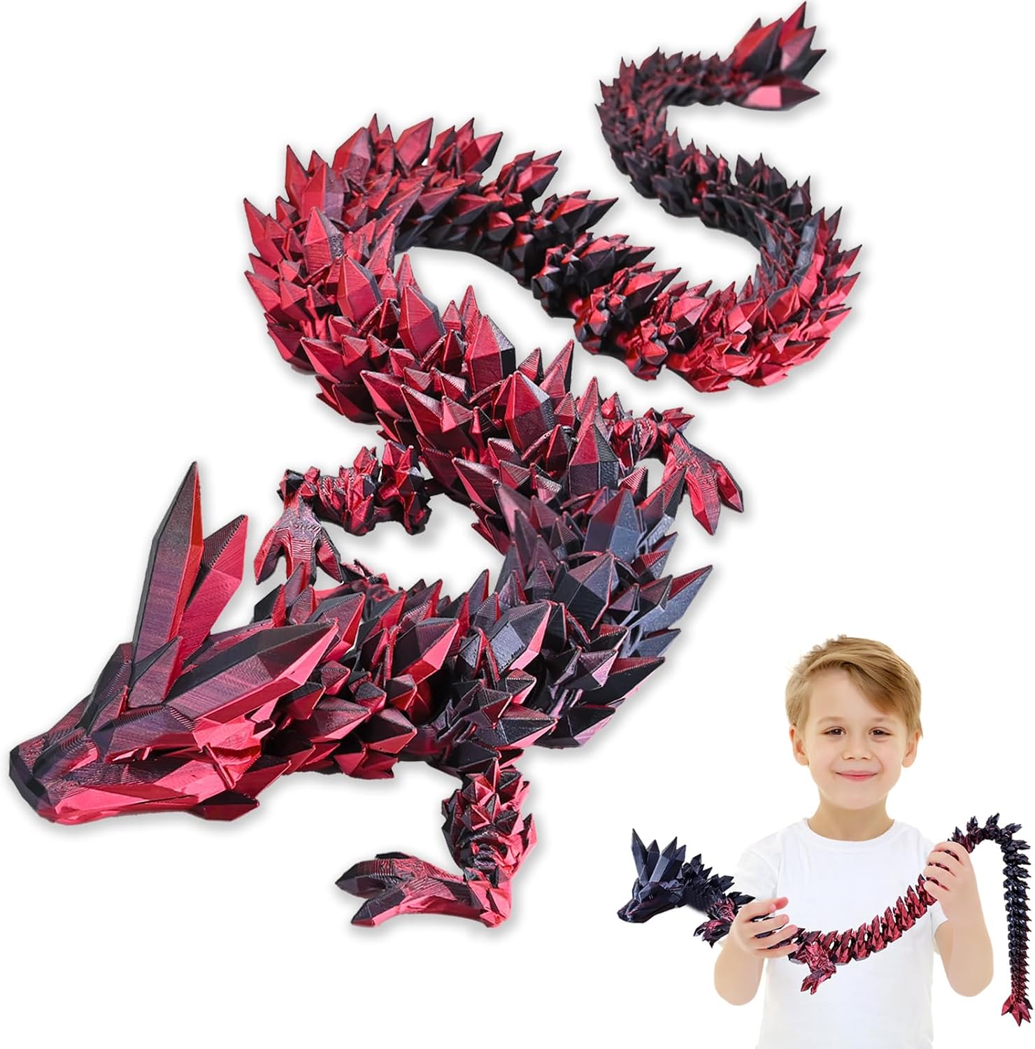 Detalle de LOCYFENS 30 Inch Large 3D Printed Dragon: Flexible 76cm Fidget Toy and Desk Decor