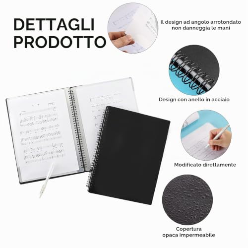 Detalle de Flintronic Porta Spartiti Musicali A4 impermeabile, 60 spartiti, 30 tasche – Nero