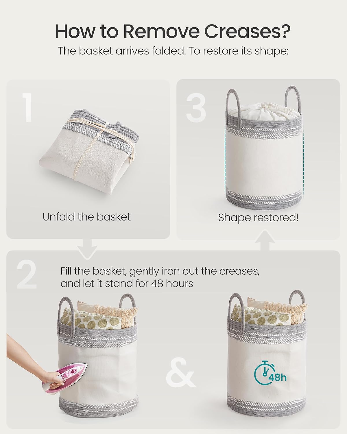 Detalle 2 de SONGMICS Stowit RLH060G01 Laundry Basket, 60 L, Dove Grey and Cloud White