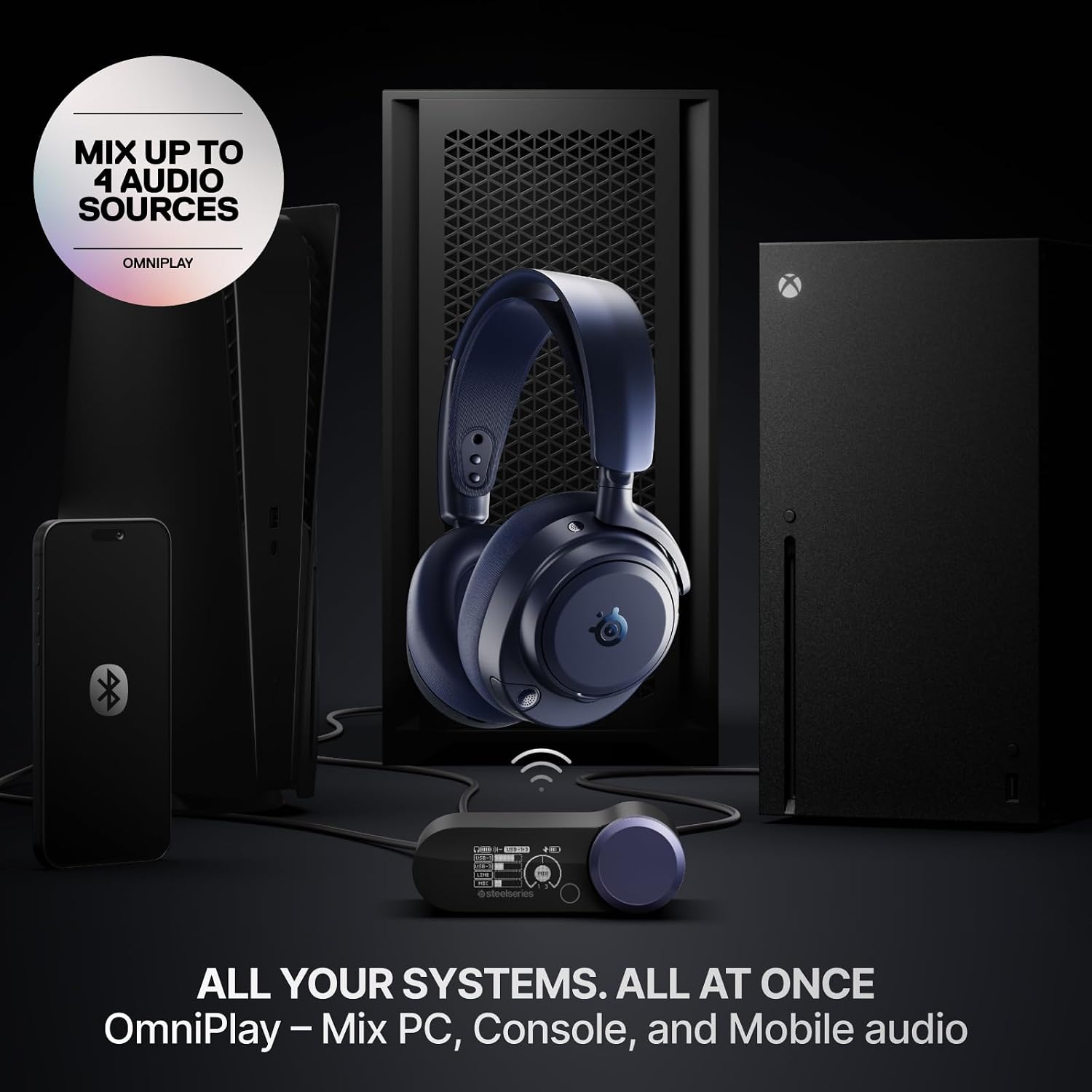 Detalle de SteelSeries Arctis Nova Pro Omni 61723 Wireless Gaming Headset, ANC, Midnight Blue