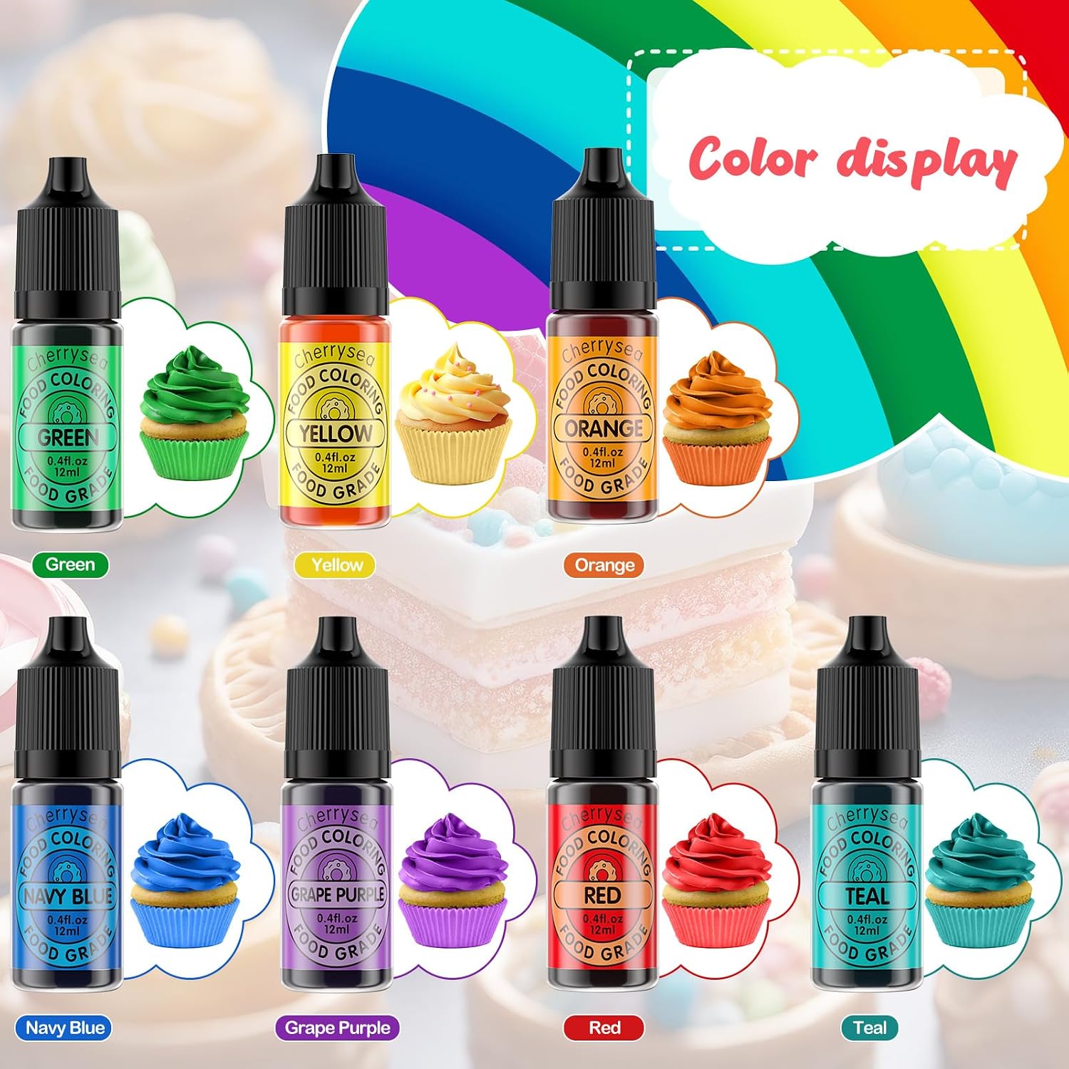 Thumbnail 1 de Cherrysea Liquid Food Coloring, 7-Color Gluten-Free Baking Dye Set