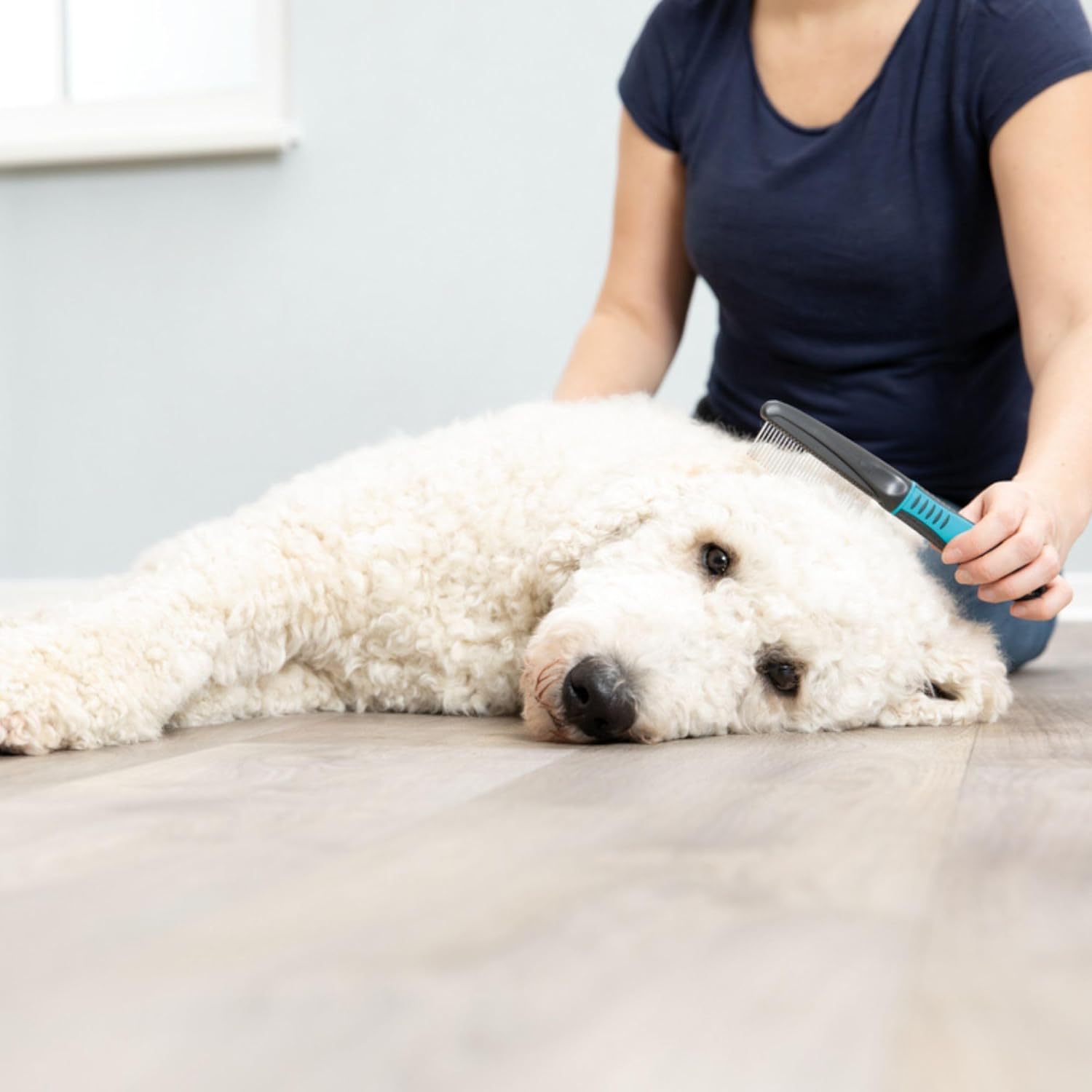 Thumbnail 2 de TRIXIE démêleur de pelage pour chien et sous-poil (dents en métal, poignée caoutchoutée) 22 cm noir/bleu