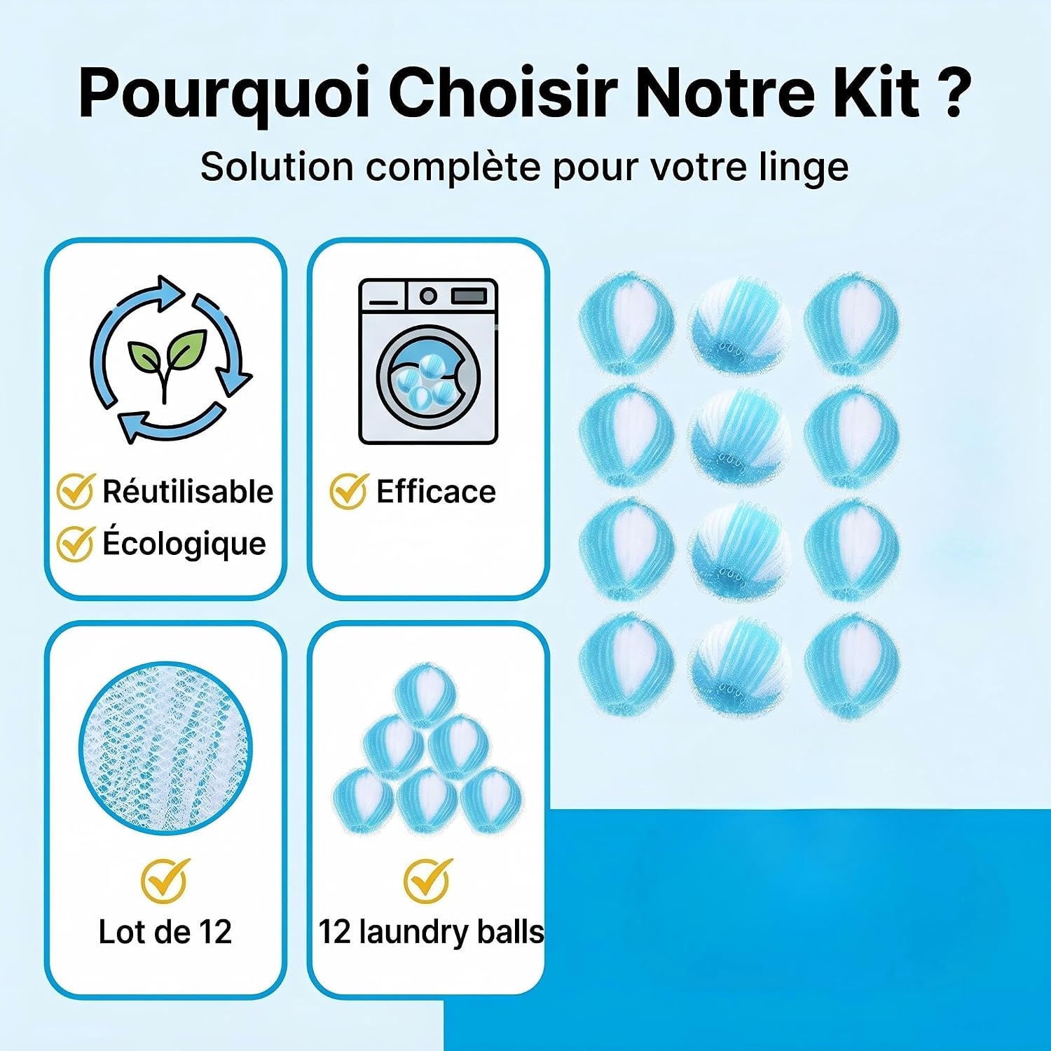 Thumbnail 3 de 12 Pièces Attrape Poils Machine à Laver – Boules Réutilisables Anti-Poils (bleu)