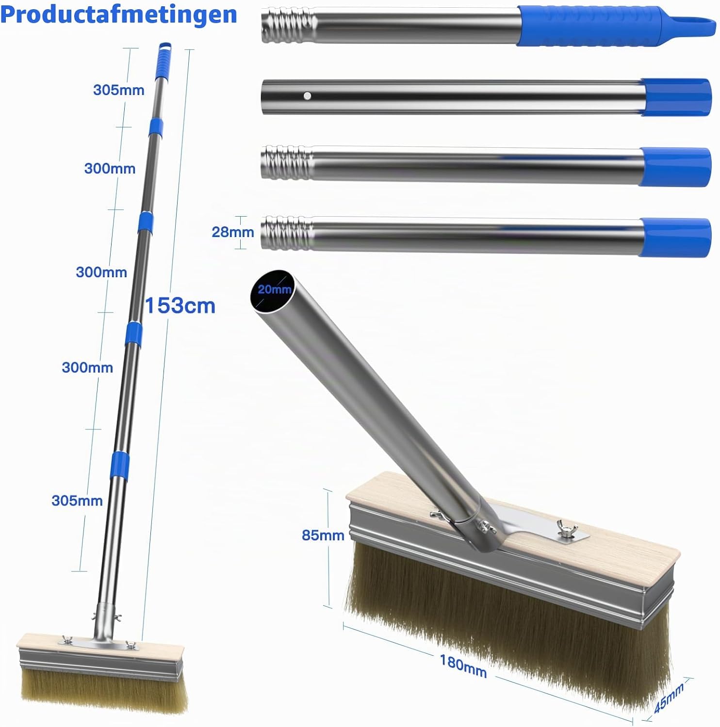 Thumbnail 4 de InemzTal IT-10304934-FBA dekverfkwast met lange steel en 2 opzetborstels