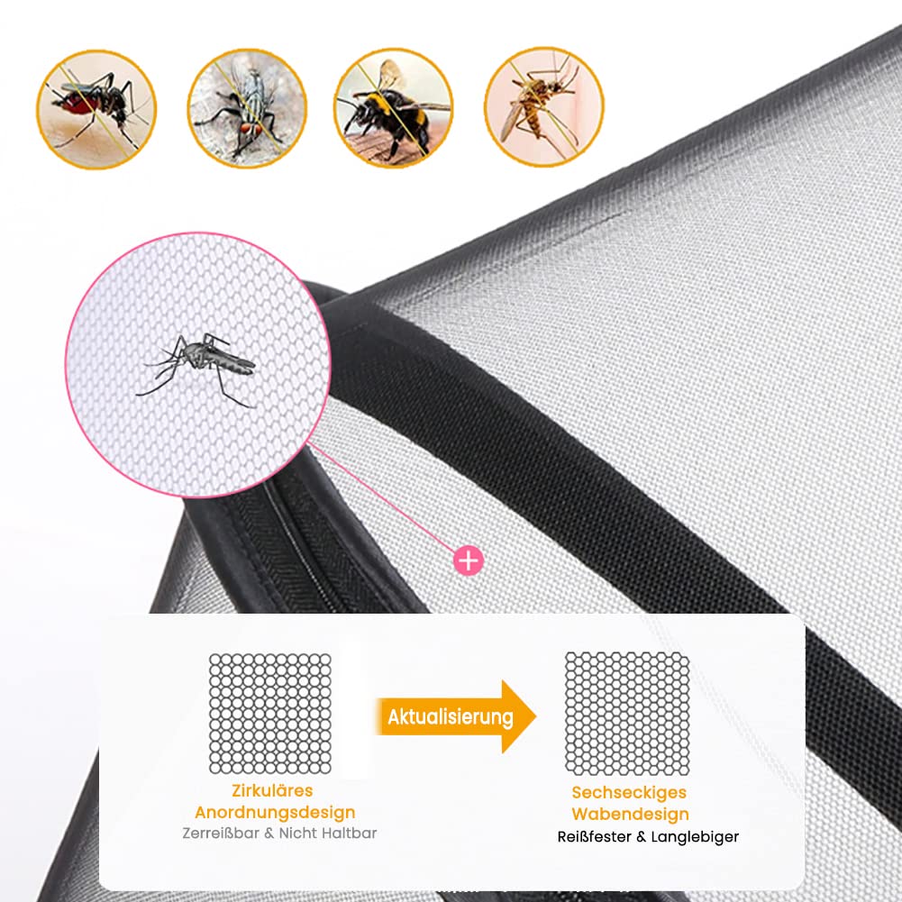 Detalle de Orzbow Universal Insektenschutz für Kinderwagen – stabiles Netz, Reißverschluss und 3D-Wabennetz in Schwarz