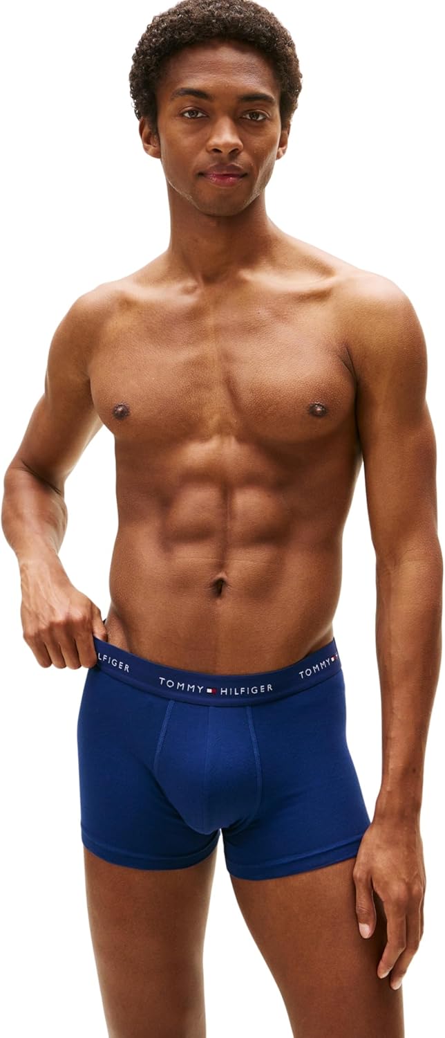 Detalle de Tommy Hilfiger Les Essentiels – Lot de 3 trunks extensibles en coton (bleu profond / lapis bleu / blanc)