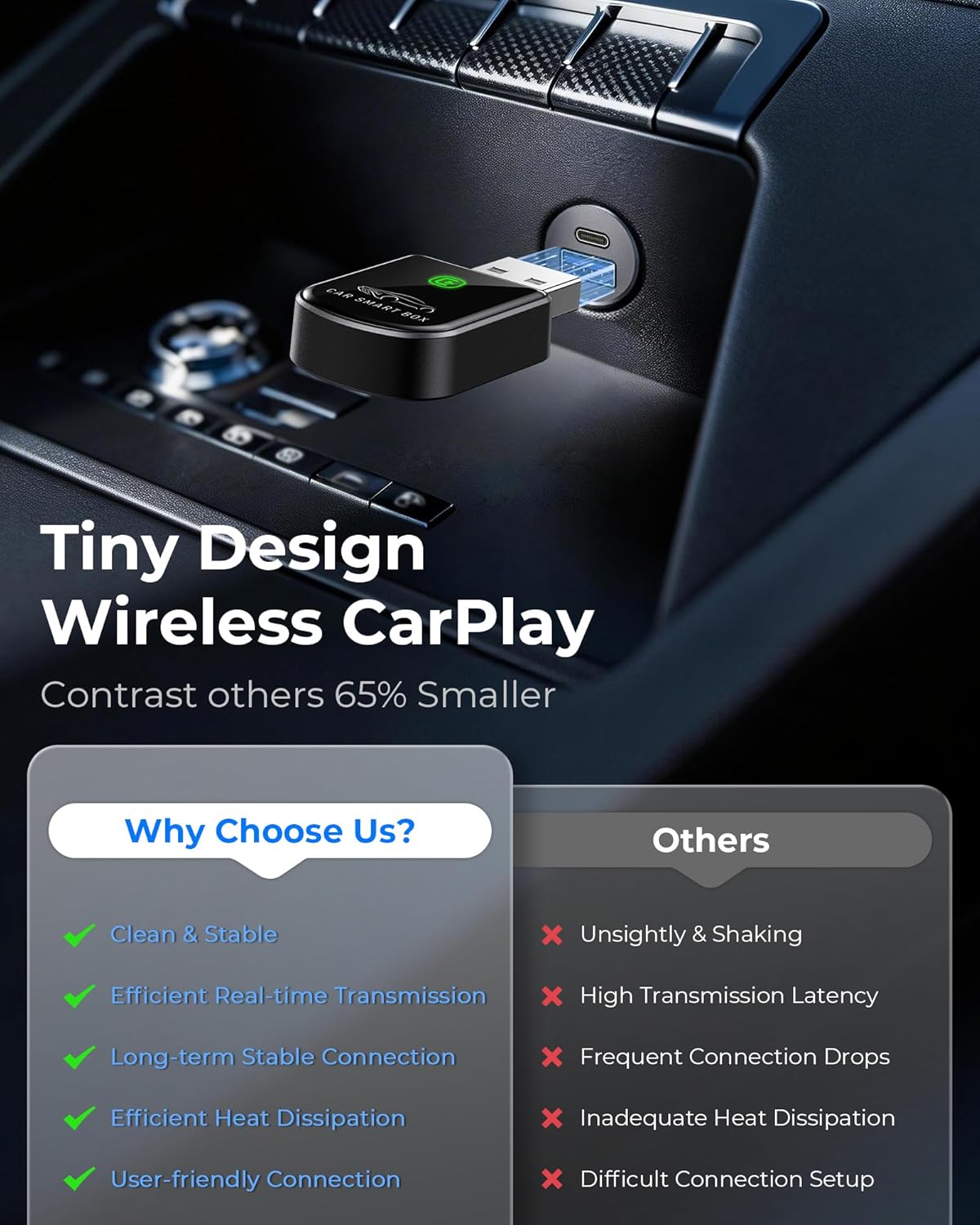 Detalle 2 de Luckyish Wireless CarPlay Adapter (Matte Black) — USB-C Dongle for iPhone (2016+ Cars)