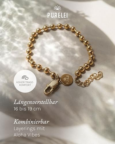 Detalle de Purelei Anxiety Bubble Armband (Gold) – Verstellbares Edelstahlarmband mit Hawaii-Feeling