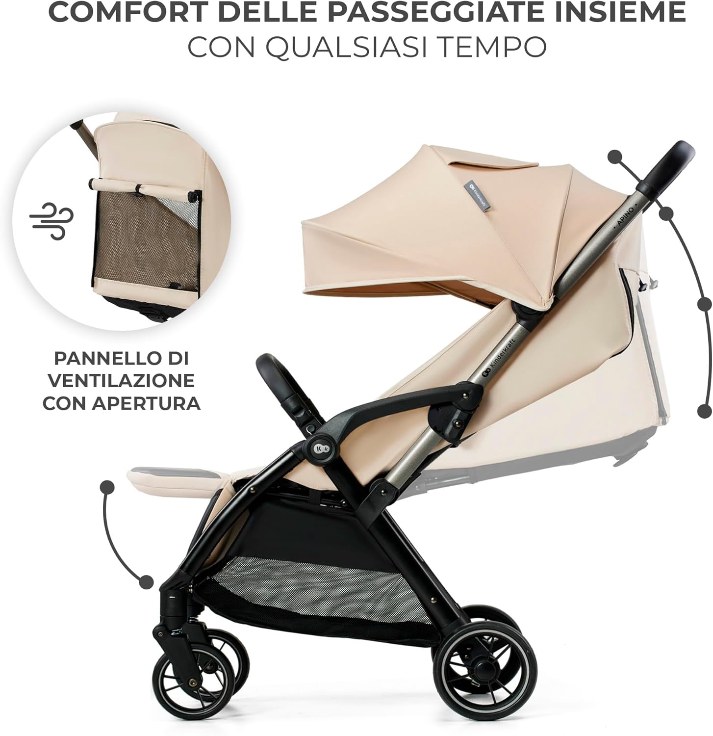 Thumbnail 6 de Kinderkraft APINO Passeggino Leggero: Pieghevole automatico, 7,5 kg, fino a 24 kg (cesto 2 kg) – Beige