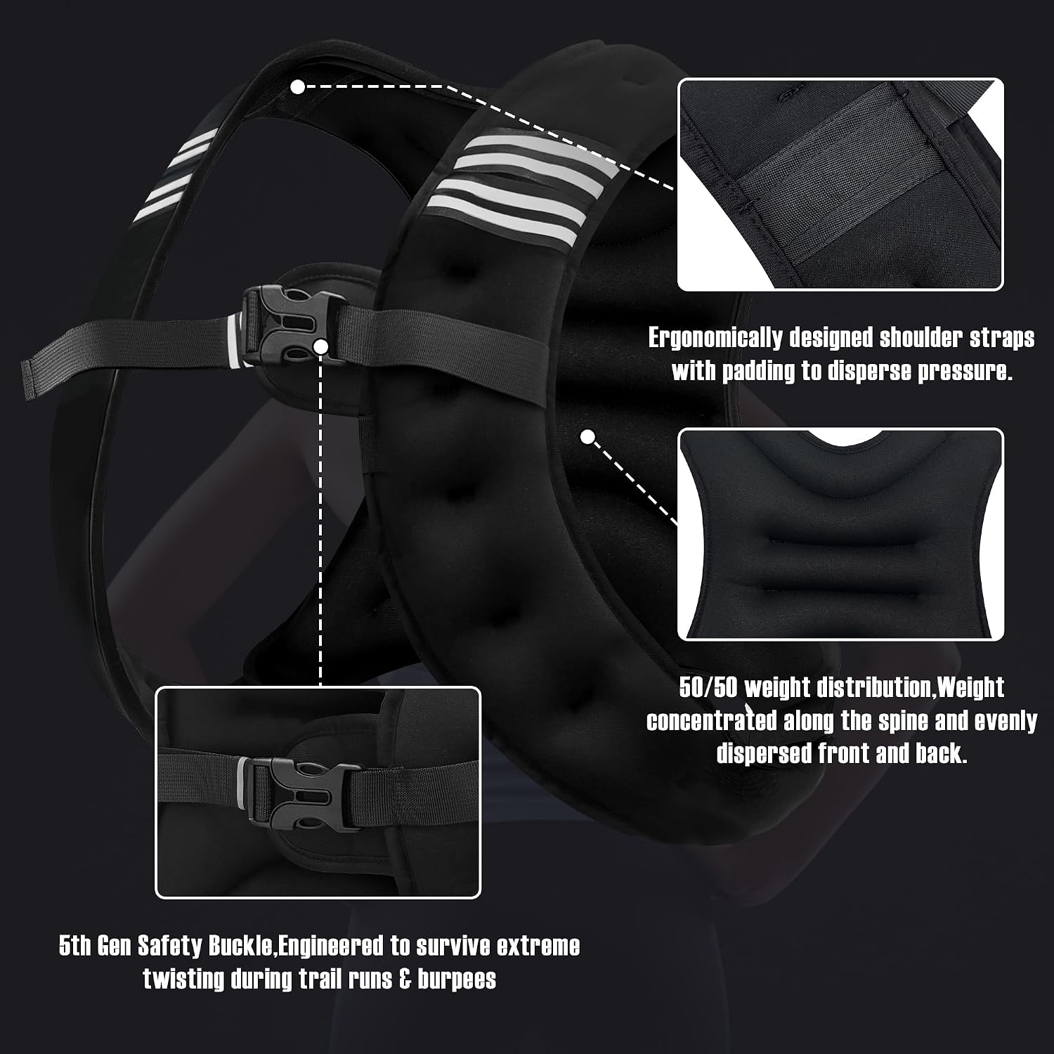 Detalle 1 de NATURELUX 10 lb Weighted Vest with Reflective Strips and Adjustable Fit