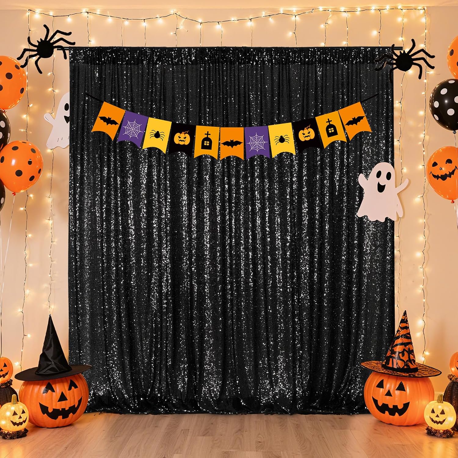 Detalle de Poise3EHome 6FT x 8FT Black Sequin Photography Backdrop Curtain for Party Decoration