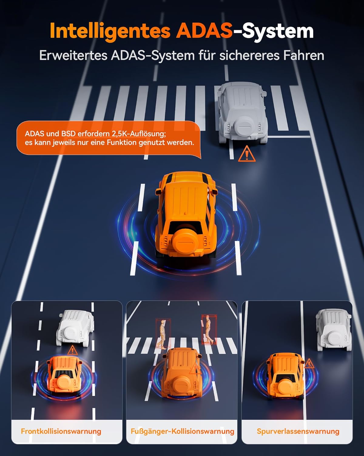 Thumbnail 5 de WOLFBOX M40 10" Rückfahrkamera-Spiegel mit 4K-Vorderkamera, 1080P-Rückkamera, ADAS/BSD, Sprachsteuerung, Wi‑Fi & GPS