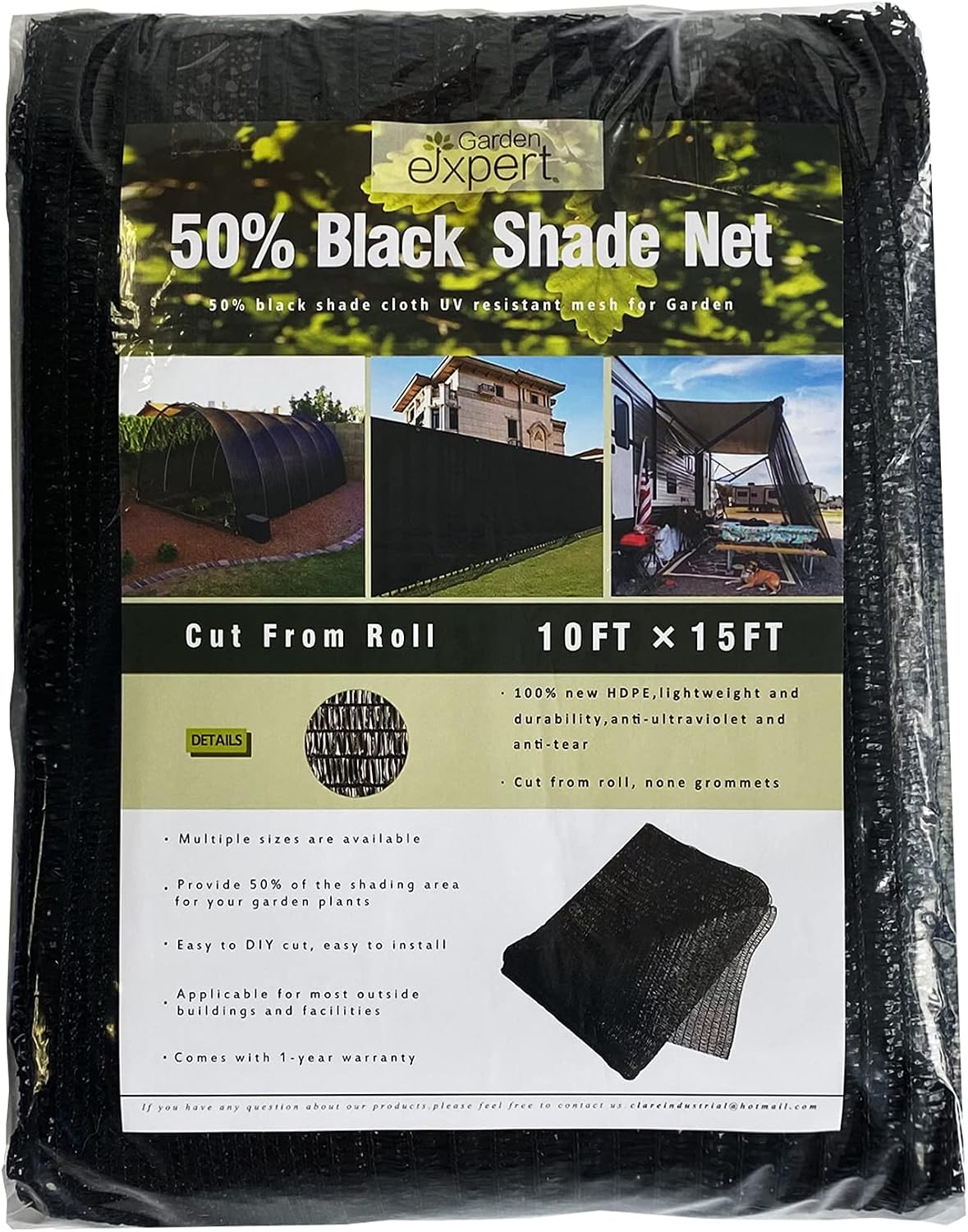 Detalle 2 de Garden Expert 10ft x 20ft Black Shade Net, 50% Shade, UV-Resistant Mesh