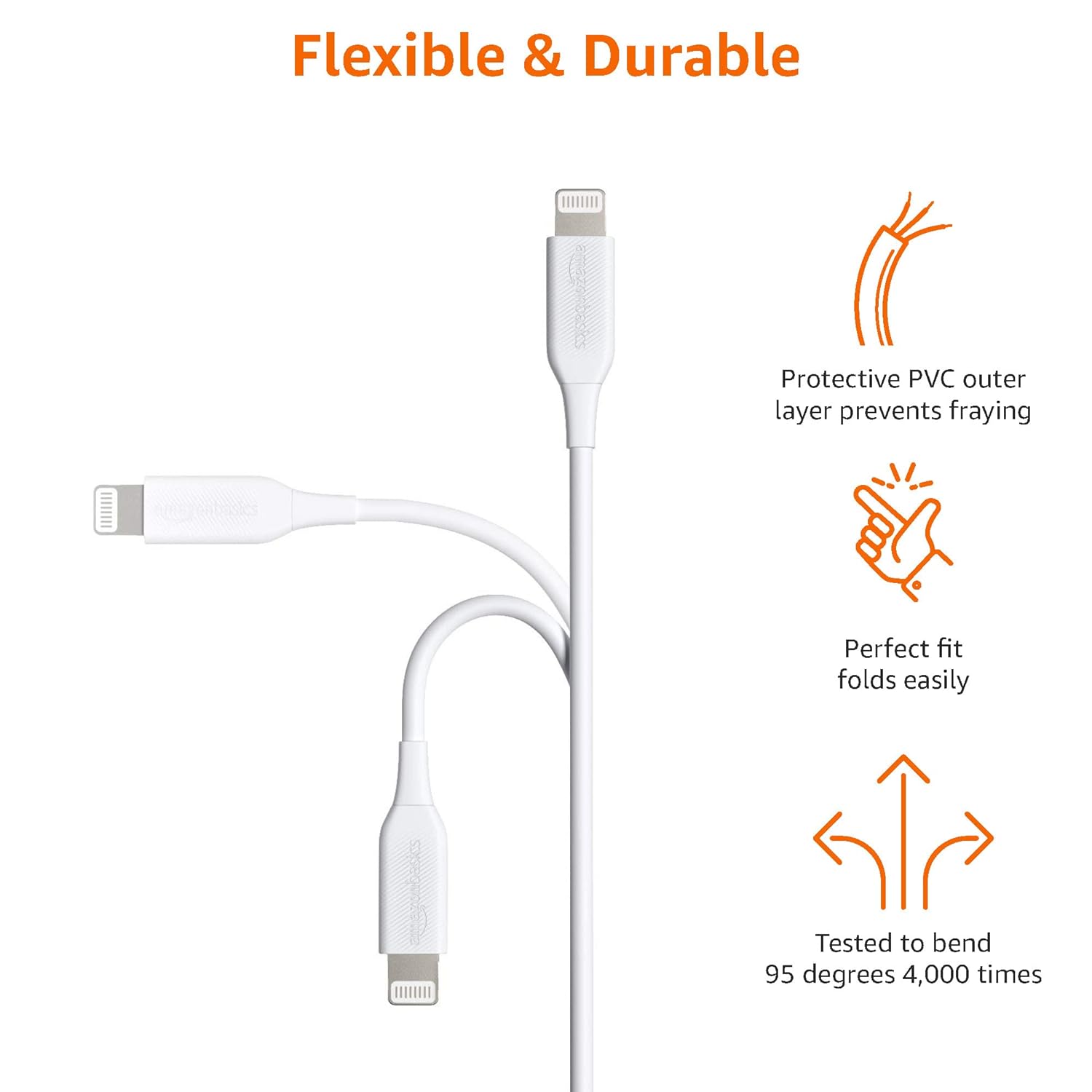 Detalle de Amazon Basics USB-A to Lightning ABS Charger Cable – 0.9 m, Pack of 2, MFi Certified