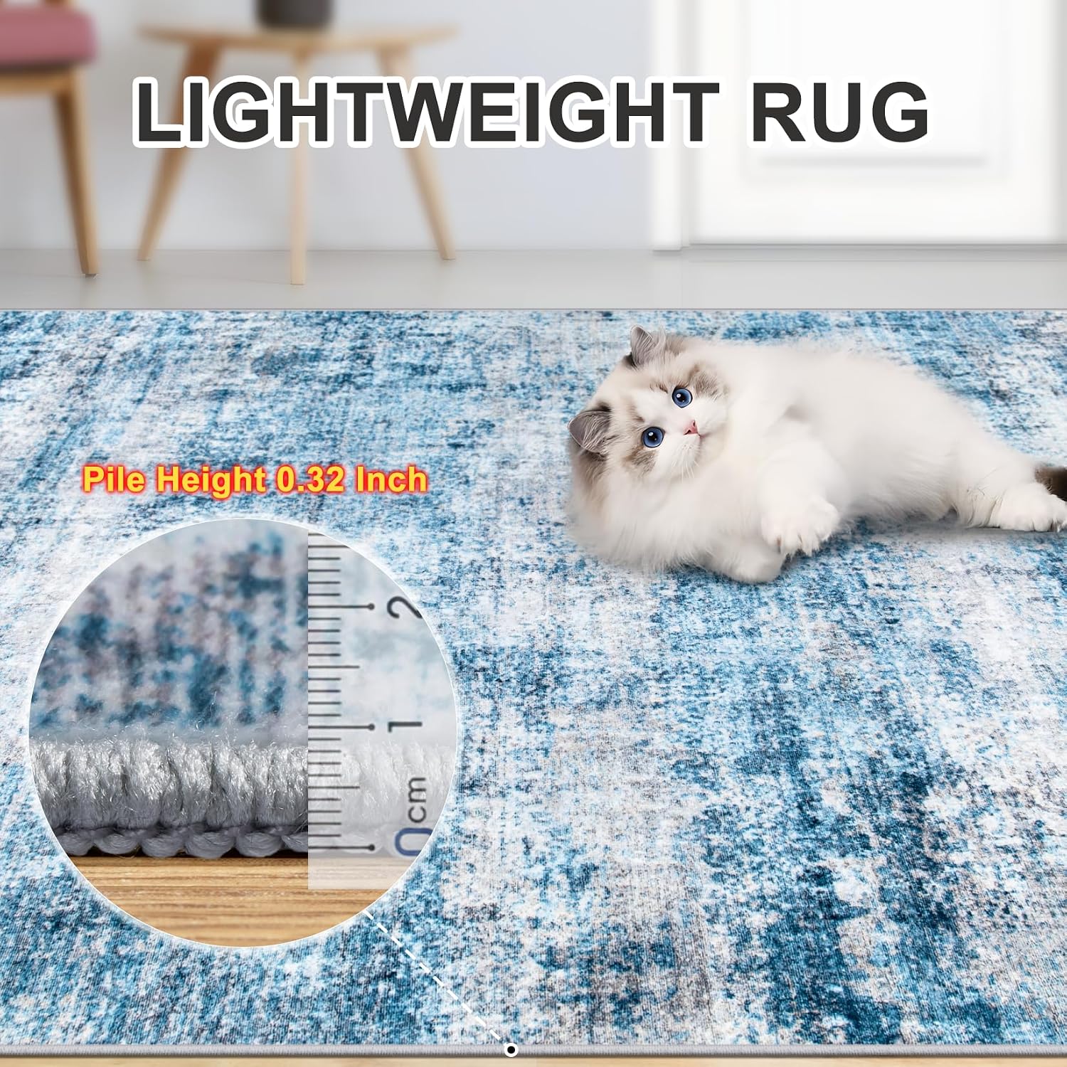 Detalle de PLHXFR 8x10 Area Rug, Blue Modern Abstract Washable Polyester Carpet