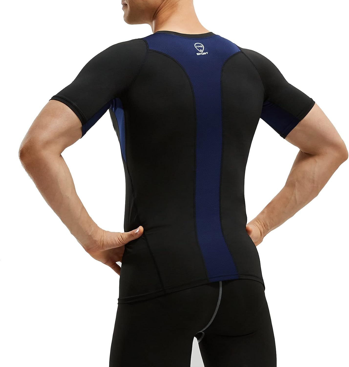 Detalle de AMZSPORT Chemise de Compression pour Homme – T-Shirt à manches courtes, base de séance et séchage rapide