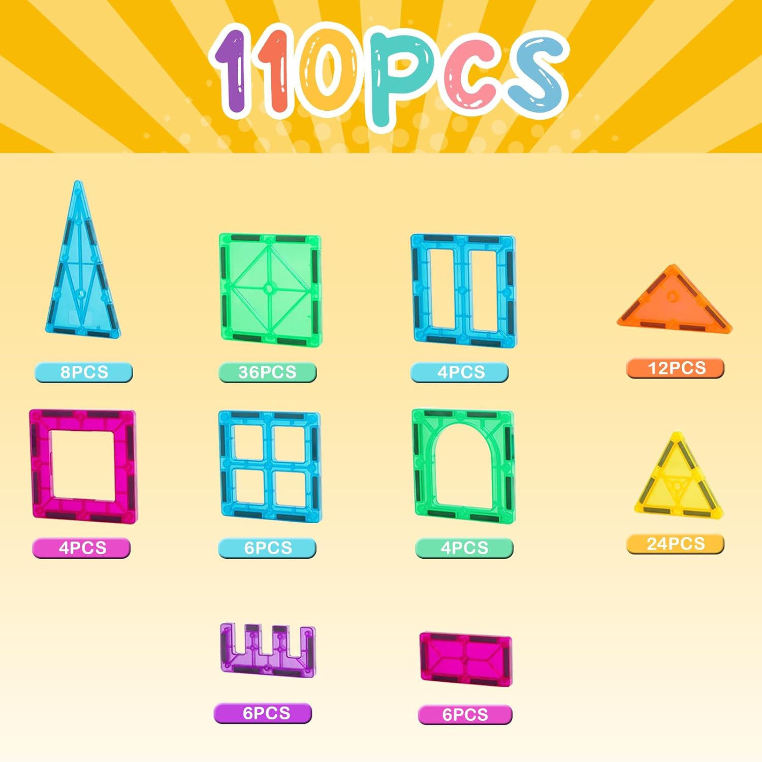 Thumbnail 6 de FNJO Magnetic Tiles 110PCS: A practical, versatile magnetic building set for kids