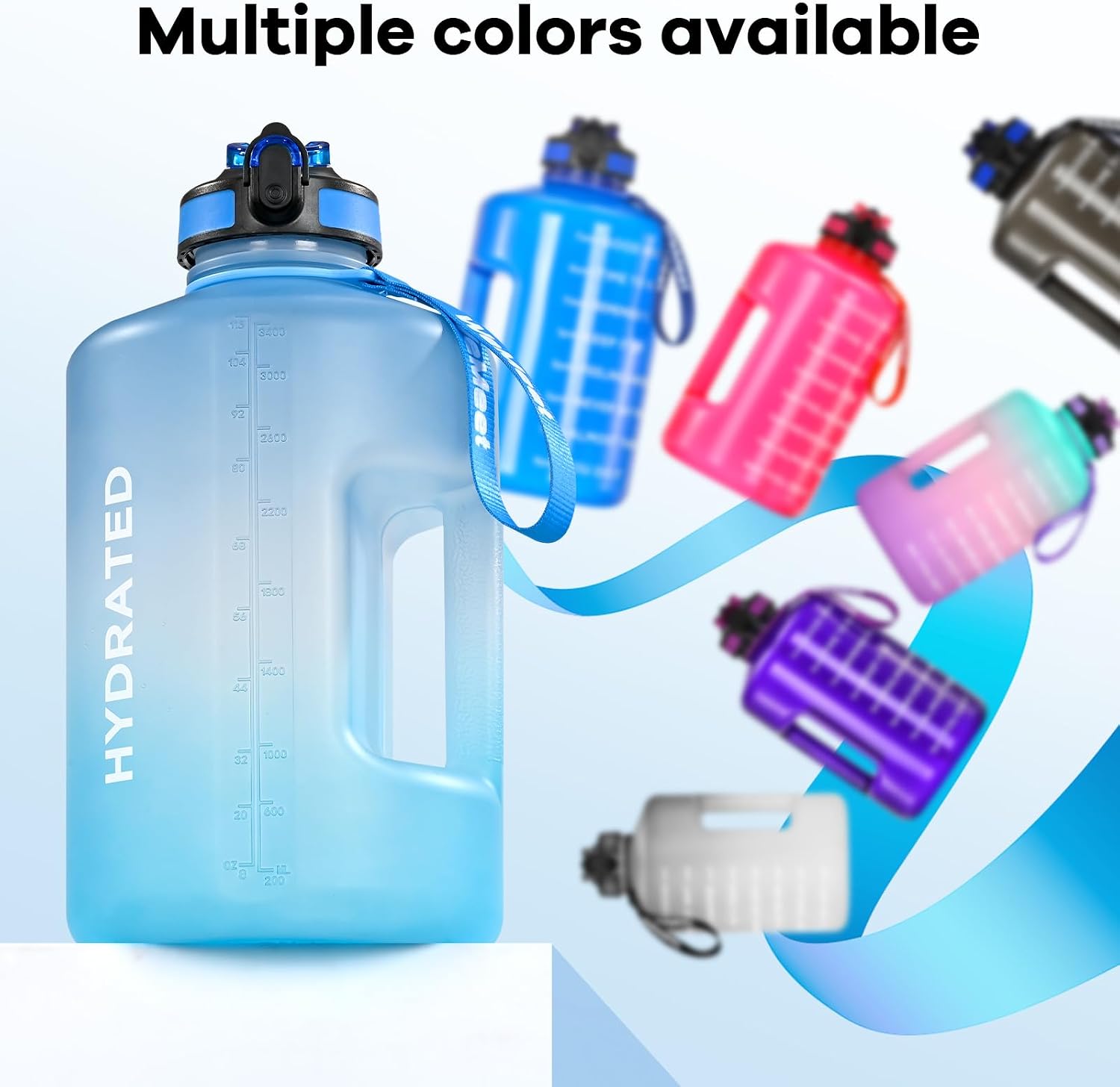 Thumbnail 6 de WEMEET 128oz Water Bottle with Straw, Time Marker and Wide Mouth, Blue