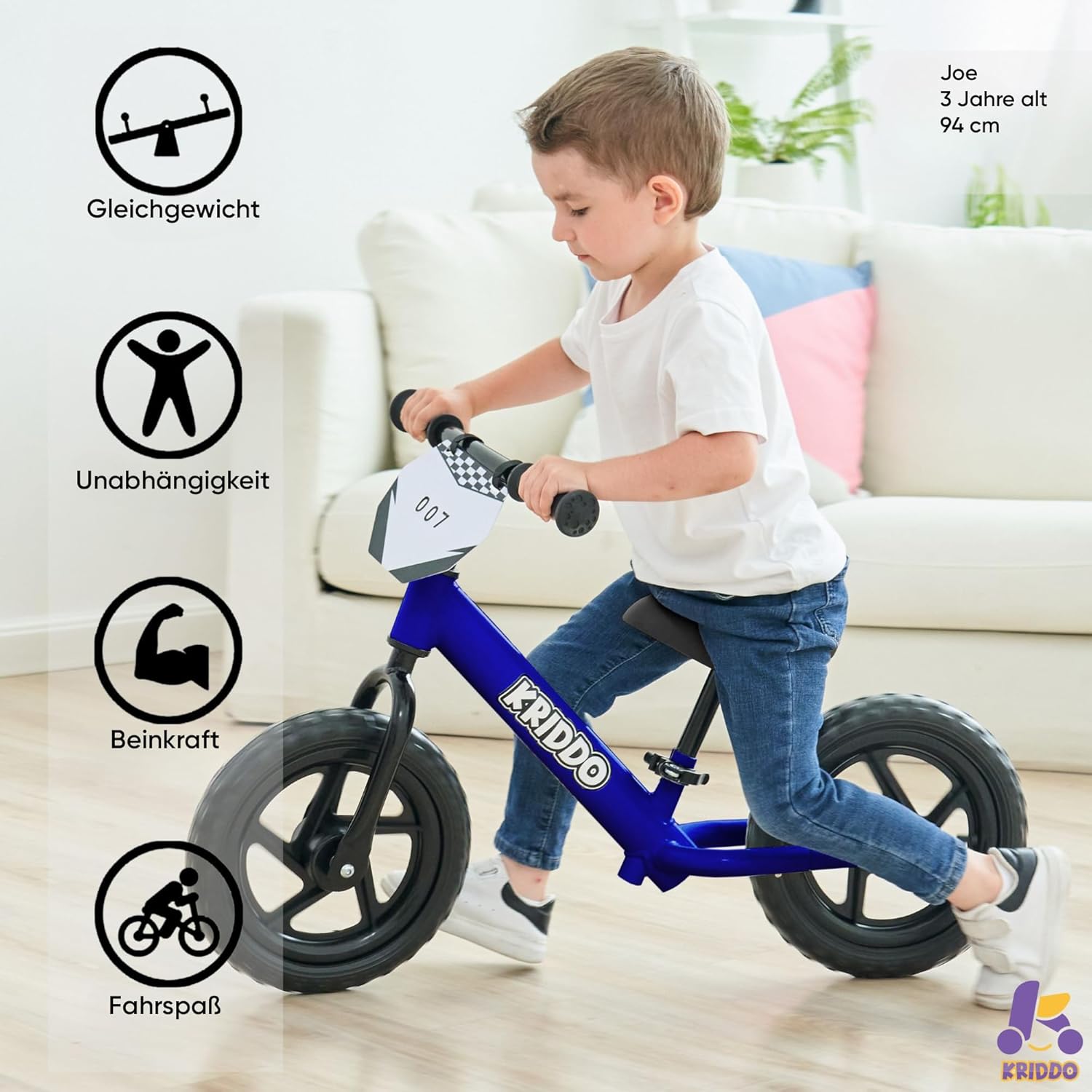 Thumbnail 1 de KRIDDO Kinder Laufrad ab 2 Jahren – 12-Zoll Balance Bike mit personalisierbarem Schild