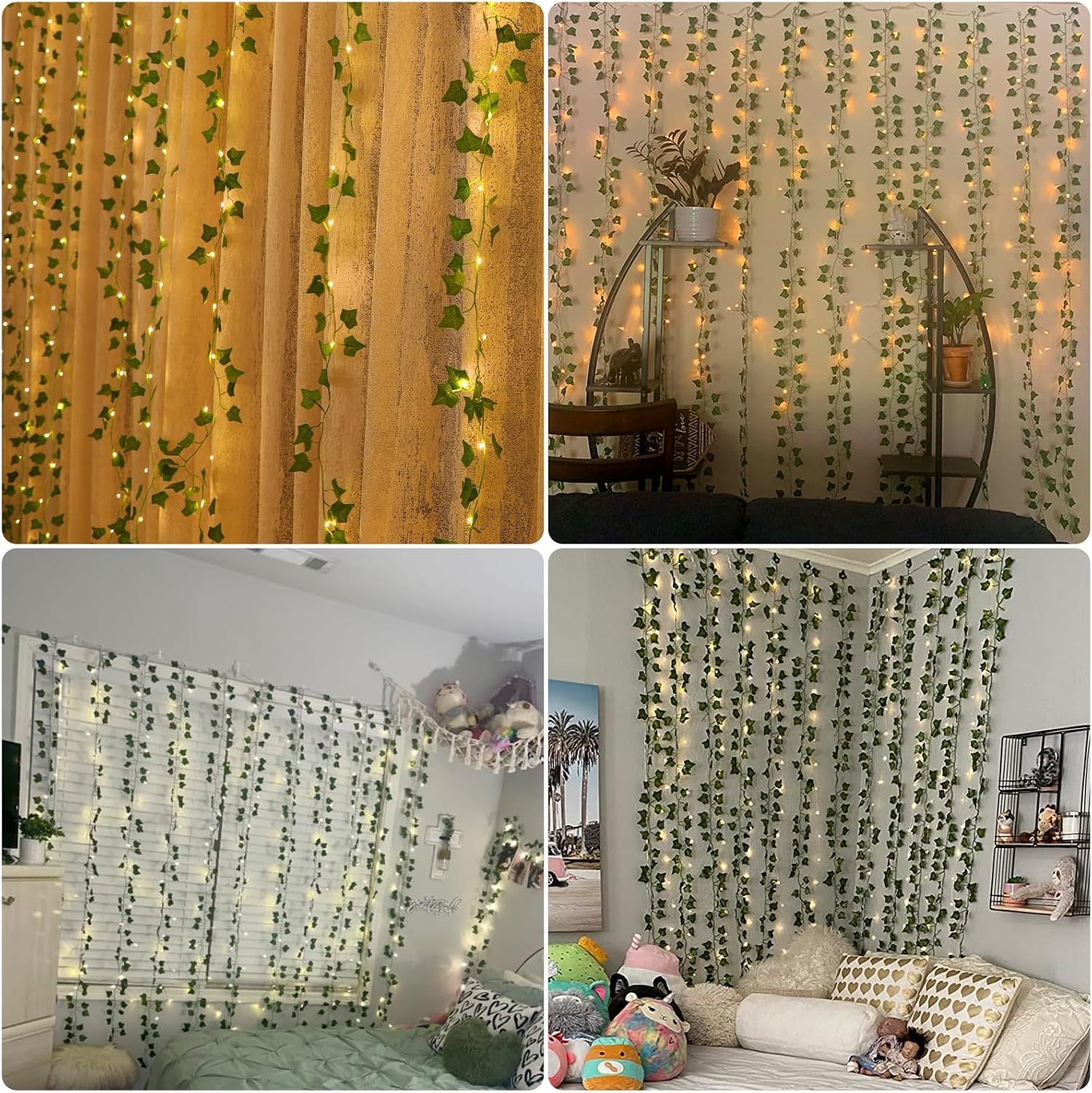 Thumbnail 6 de Lichtervorhang Innen 2x2 m mit 200 LEDs – Efeu-Girlande (8 Modi, Timer, Fernbedienung)
