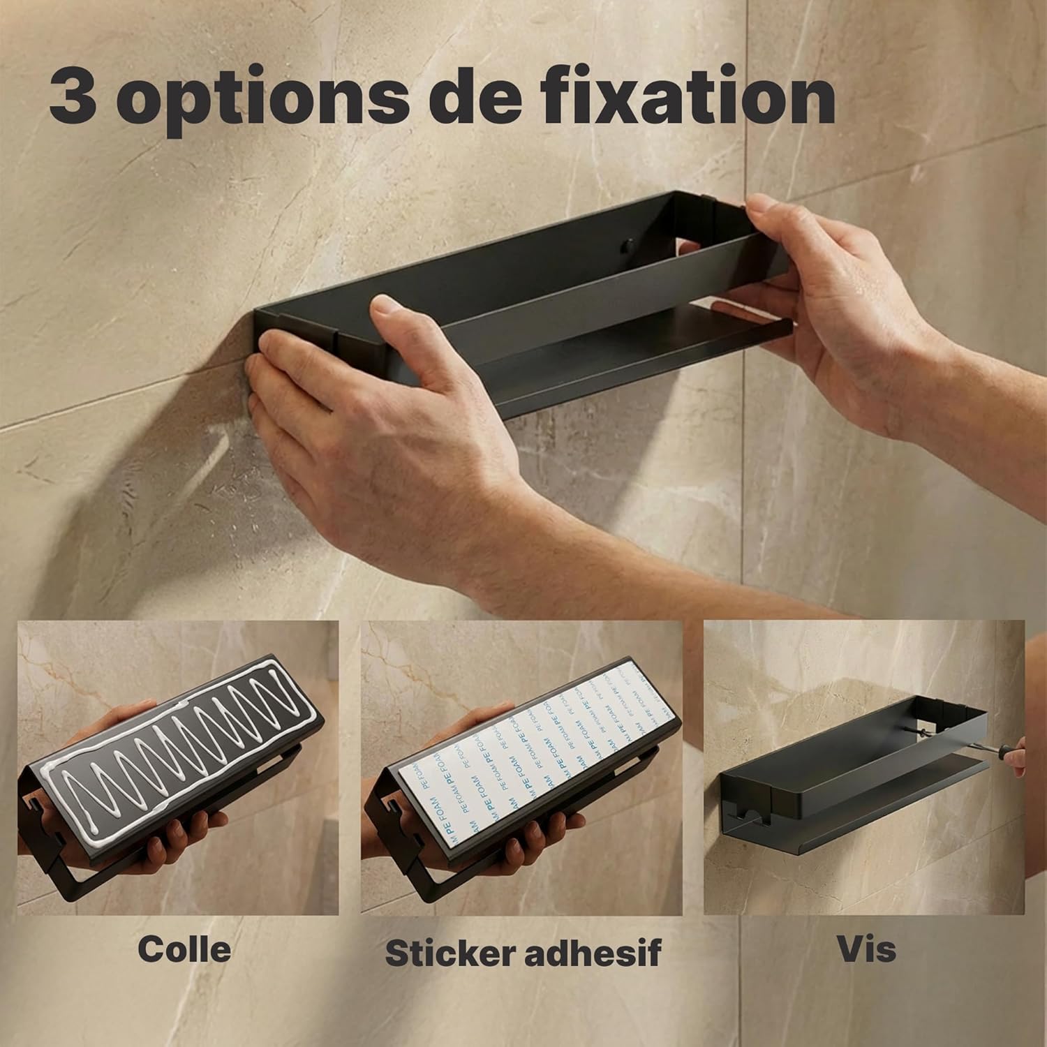 Thumbnail 2 de Minismus étagère douche sans percage – rangement durable avec barre de sécurité et crochets mobiles