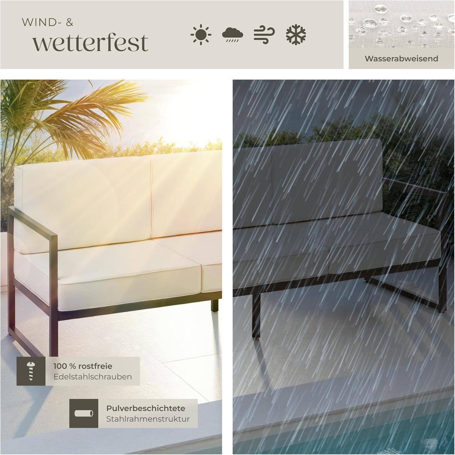 Thumbnail 6 de tectake® Garten Lounge Sofa 3 Sitzer – Outdoor-Couch mit Lehne und wetterfesten Bezügen
