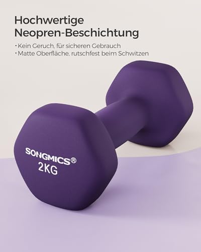 Detalle de SONGMICS Kurzhanteln, 2er Set, 2 x 2 kg – rutschfeste Neopren-Hanteln in Lila (SYL64PL)