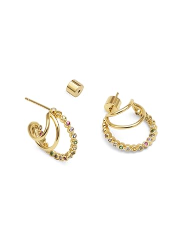 Detalle de SINGULARU Pendientes Mujer Orbit – Aro Espiral con Circonitas en Oro 18k