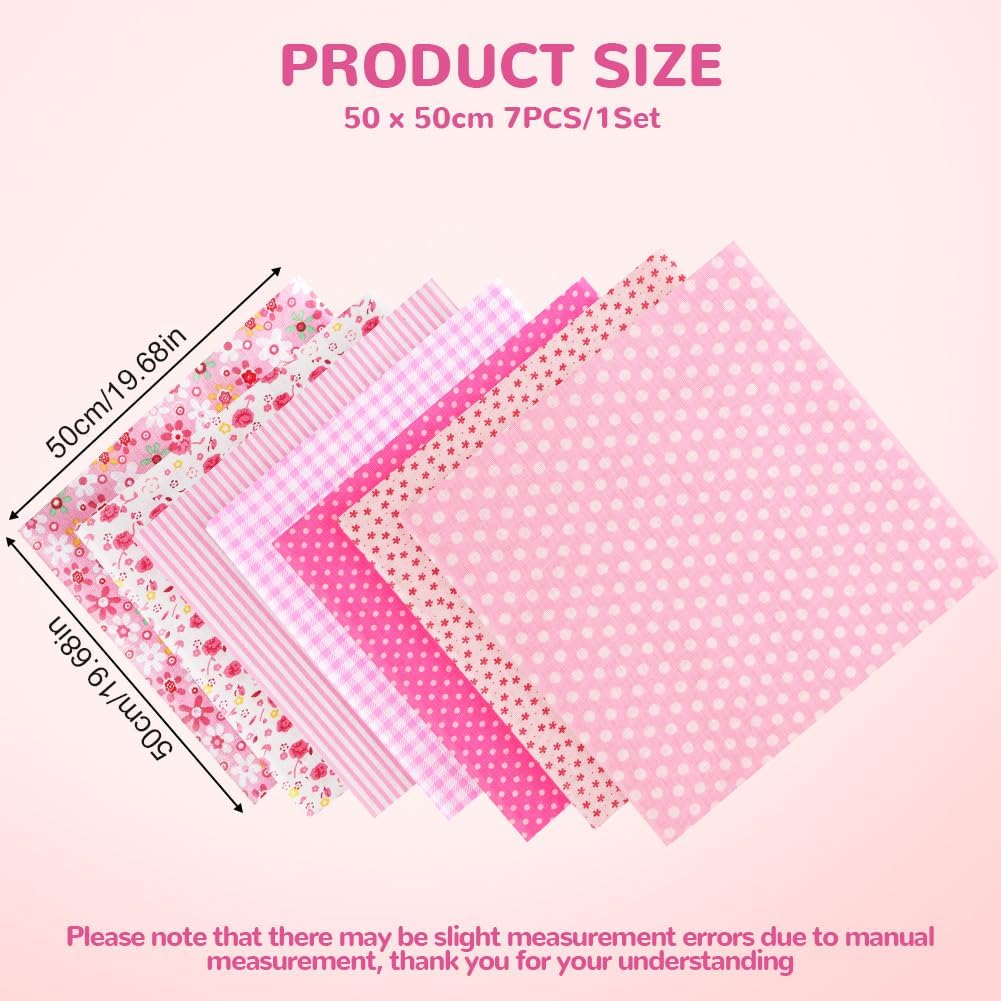 Detalle 2 de AOOSA 7pc Fabric Bundles – 20" x 20" Cotton Quilting Fabric Squares (Pink floral prints)