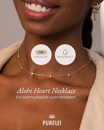 Detalle 2 de Purelei Alohi Heart Kette Damen – Edelstahl-Halskette, 14K vergoldet, verstellbar 40–45 cm