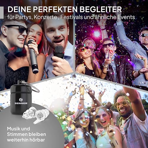 Detalle de Senner PartyPro Gehörschutz – transparente Ohrstöpsel mit 18 dB Reduktion, für Festivals, Konzerte und Partys