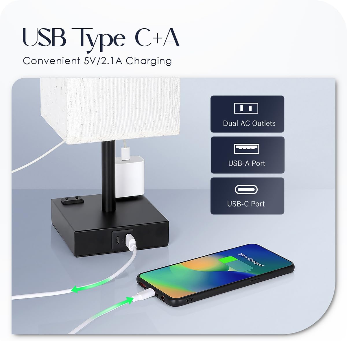 Thumbnail 2 de Soilsiu TD-018S Set of 2 Touch Table Lamps with USB-C, USB-A and Outlets